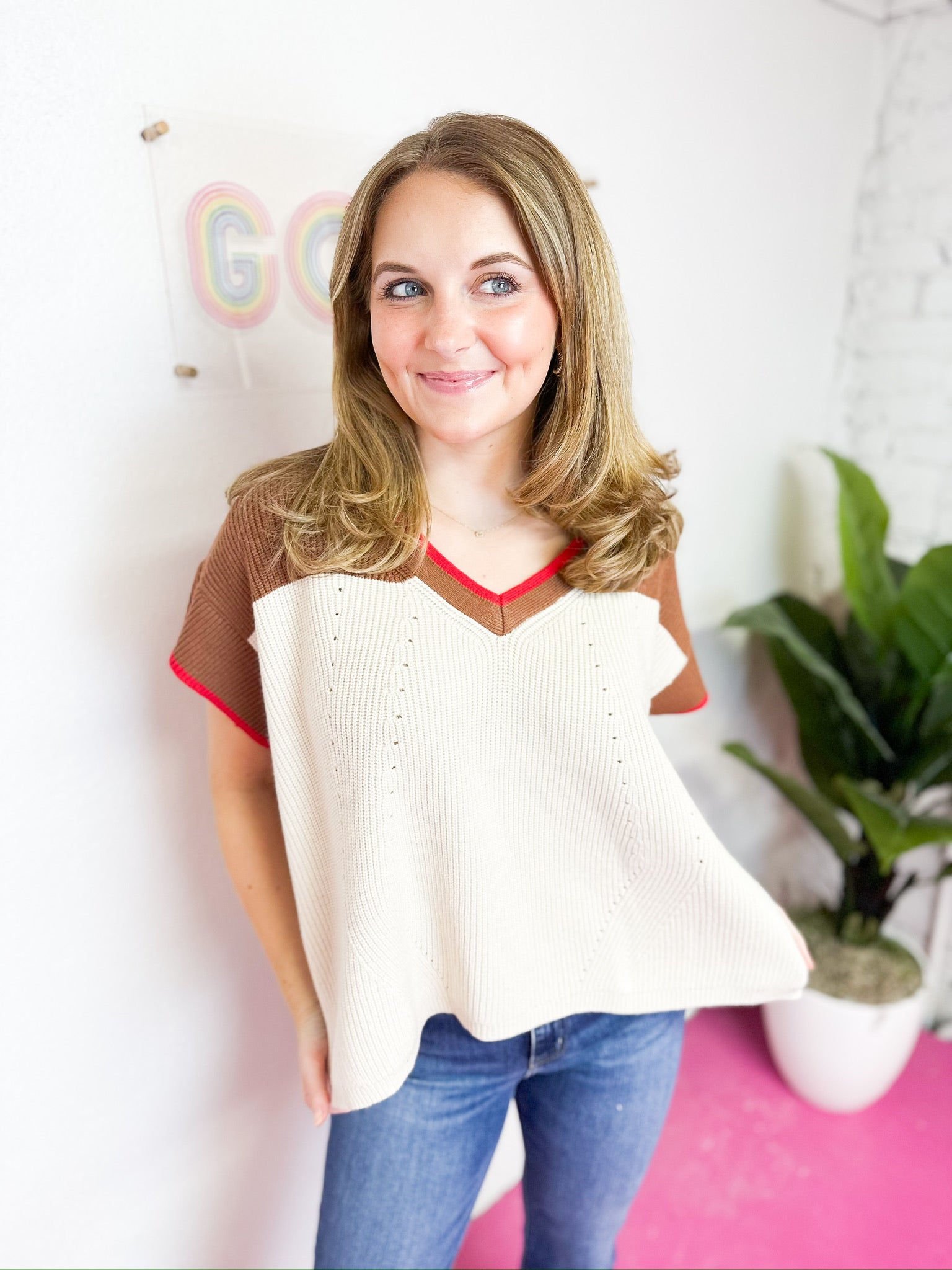 Sleeveless Red Trim Sweater Vest