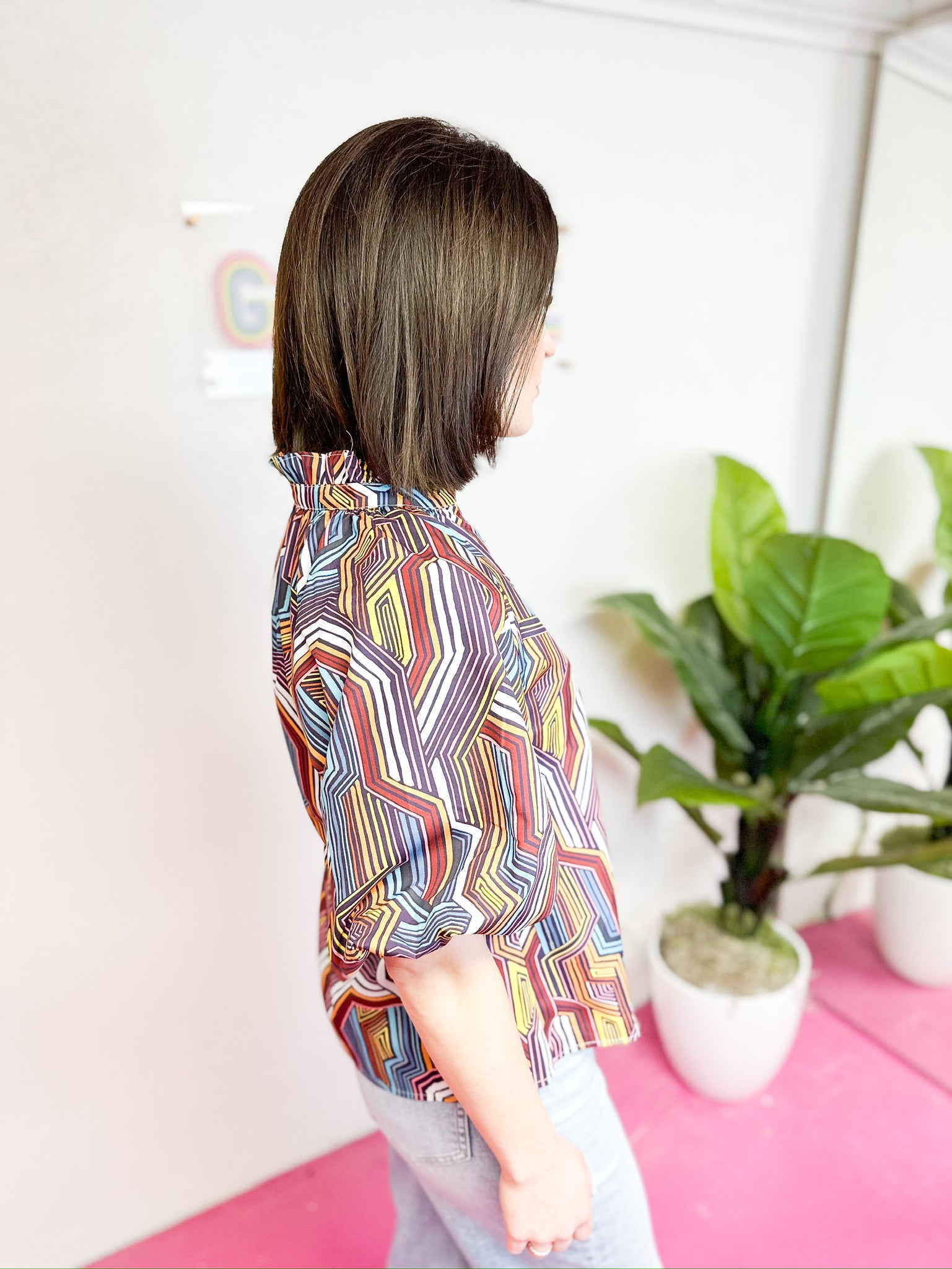 Abstract Puff Sleeve Blouse