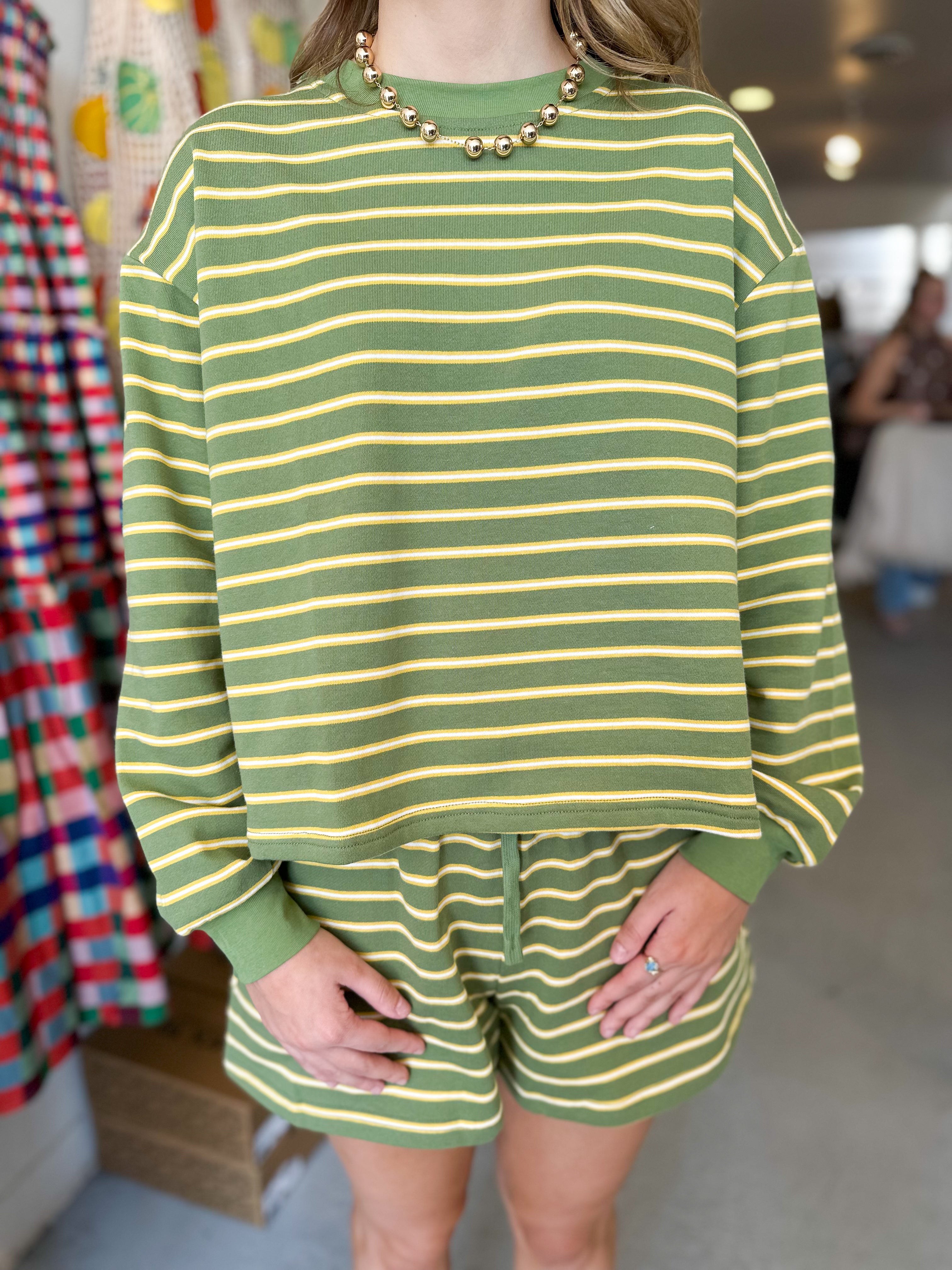 Striped Crew Neck Crop Sweatshirt