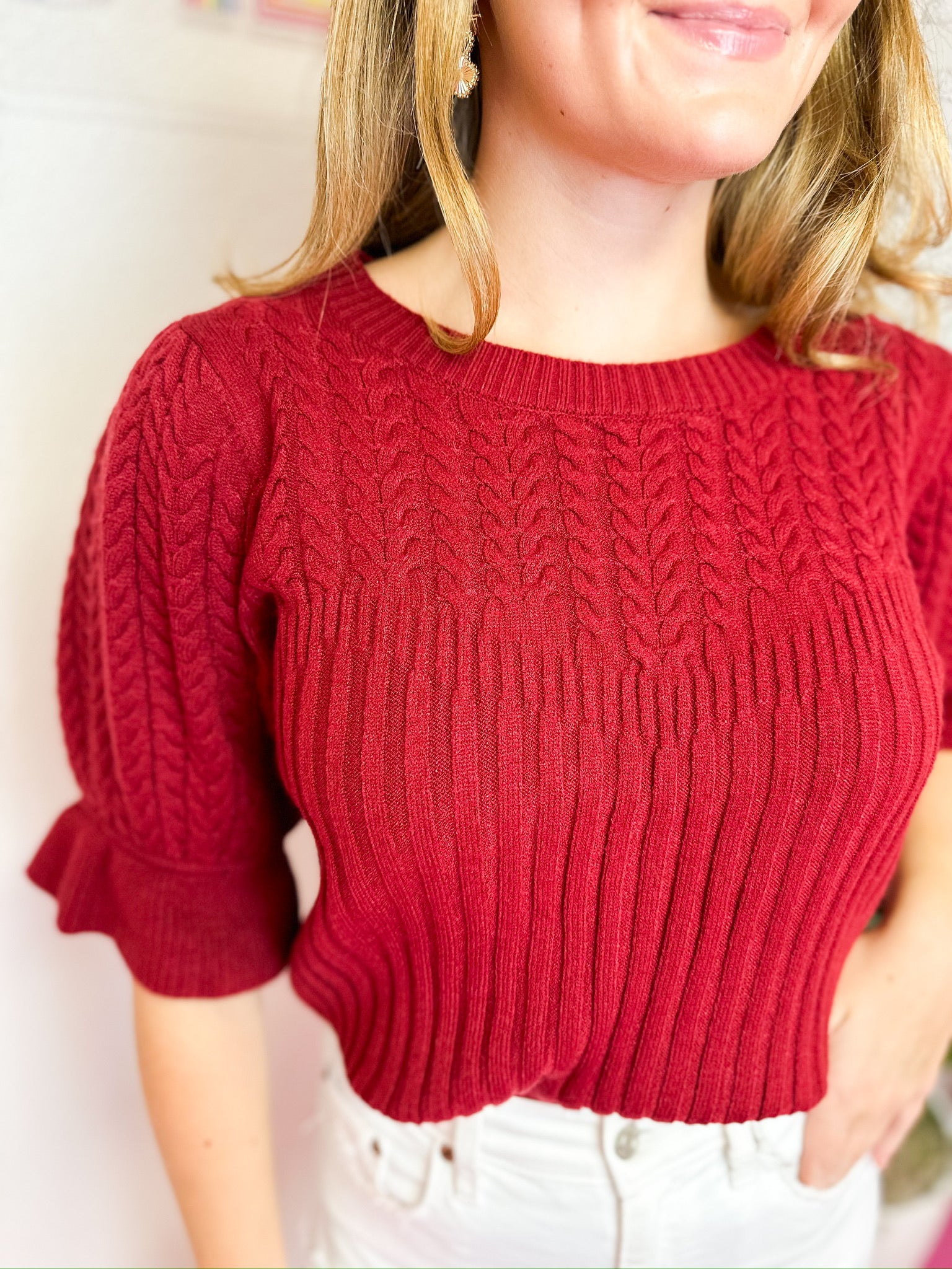 Puff Sleeve Scarlet Short Sleeve Sweater