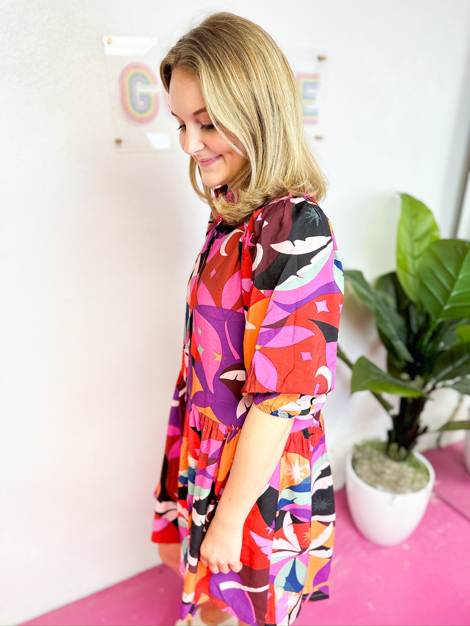 Abstract Printed Tiered Dress