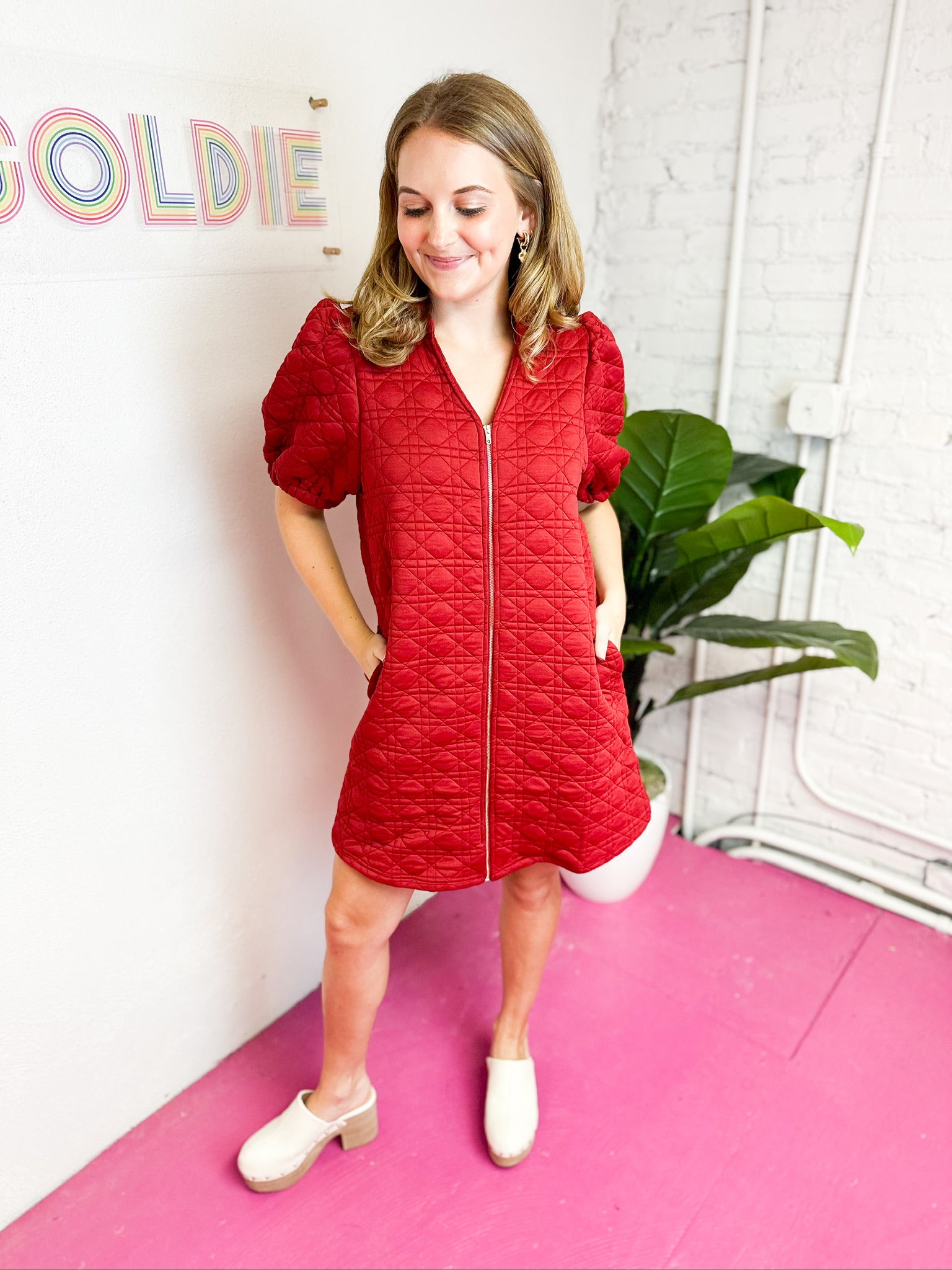 Quilted Zip Front Mini Dress