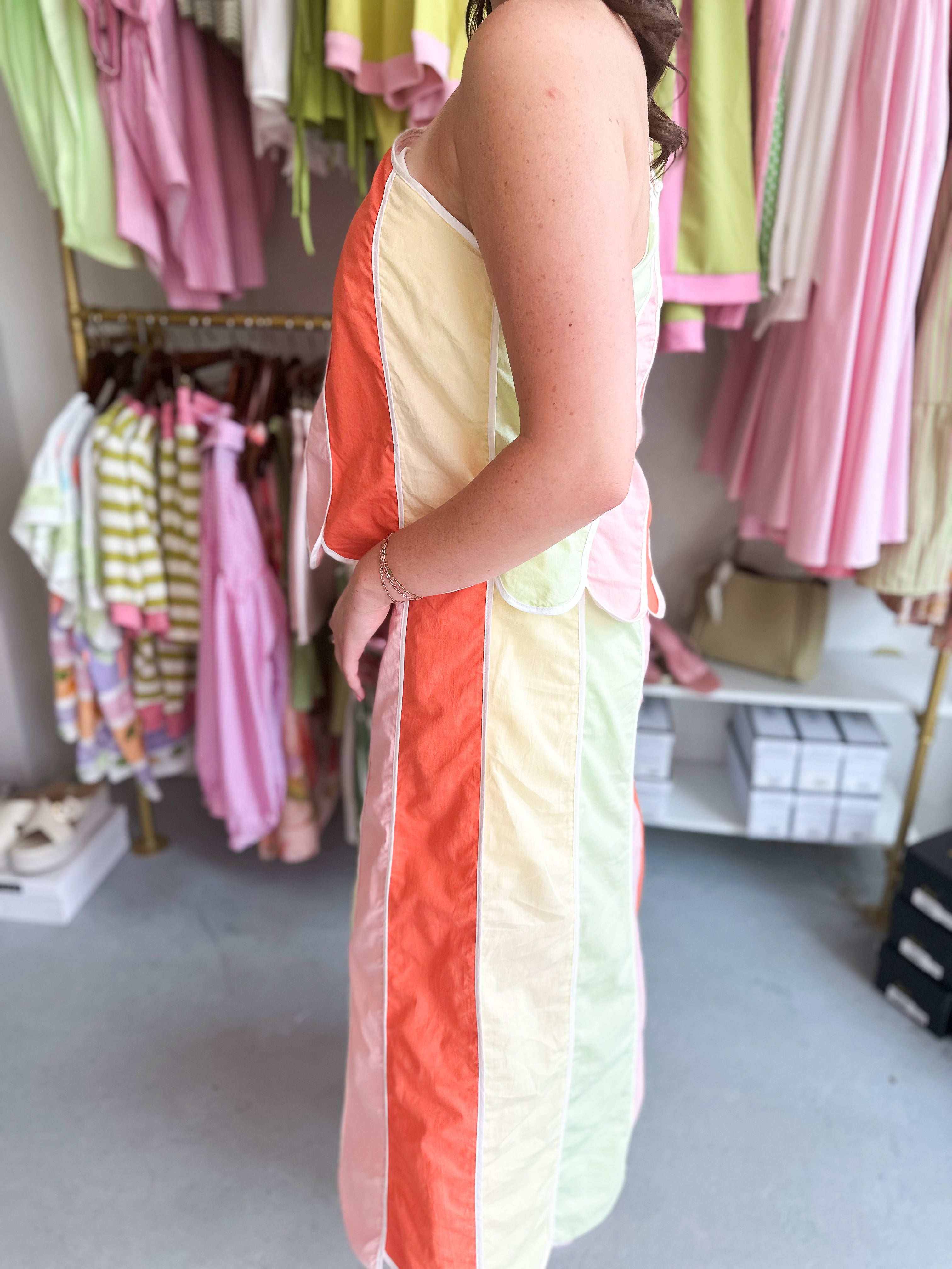 Rainbow Scalloped Halter Dress
