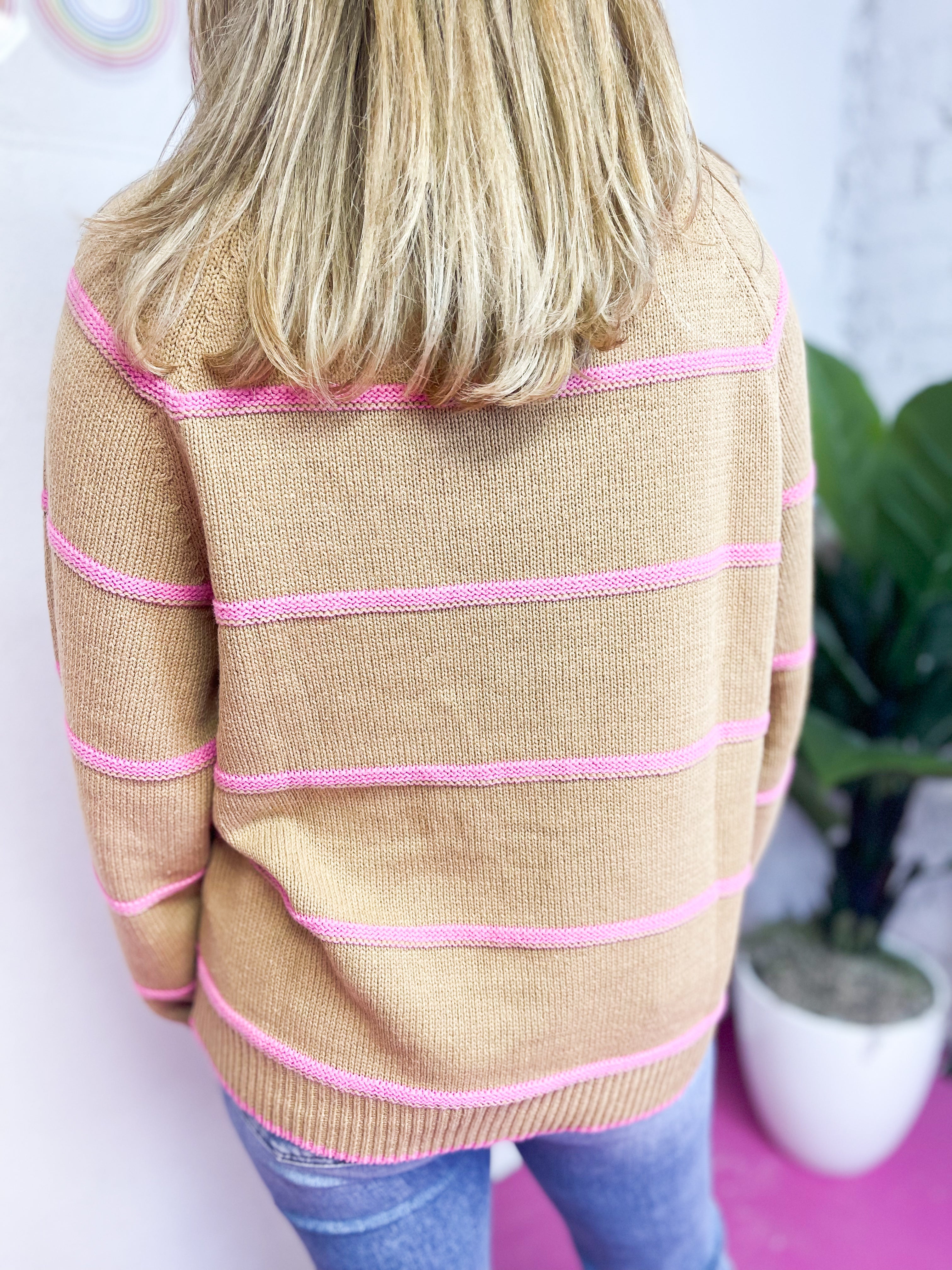 Camel & Pink Striped Sweater