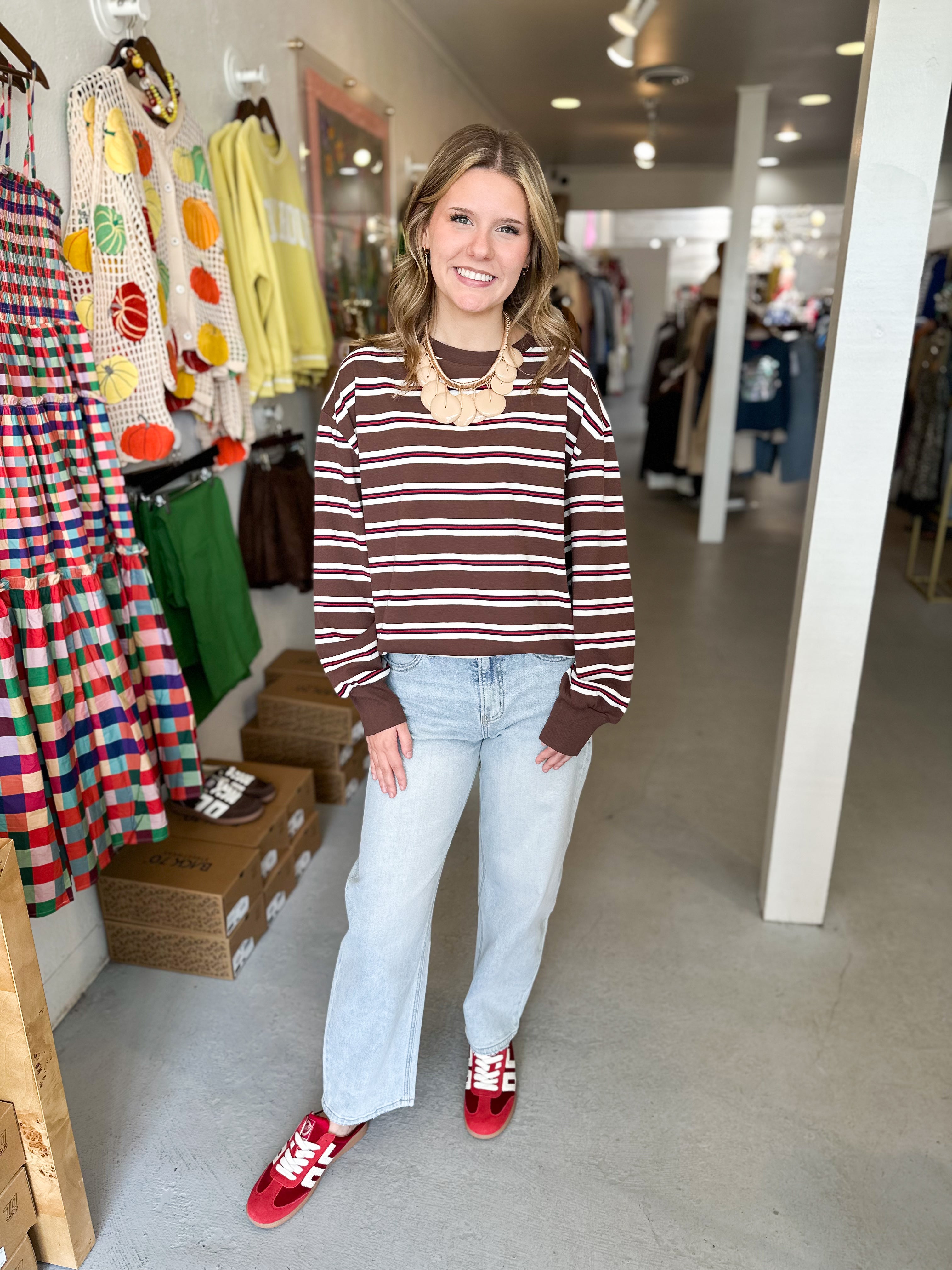 Crewneck Stripe Cotton Jersey Top