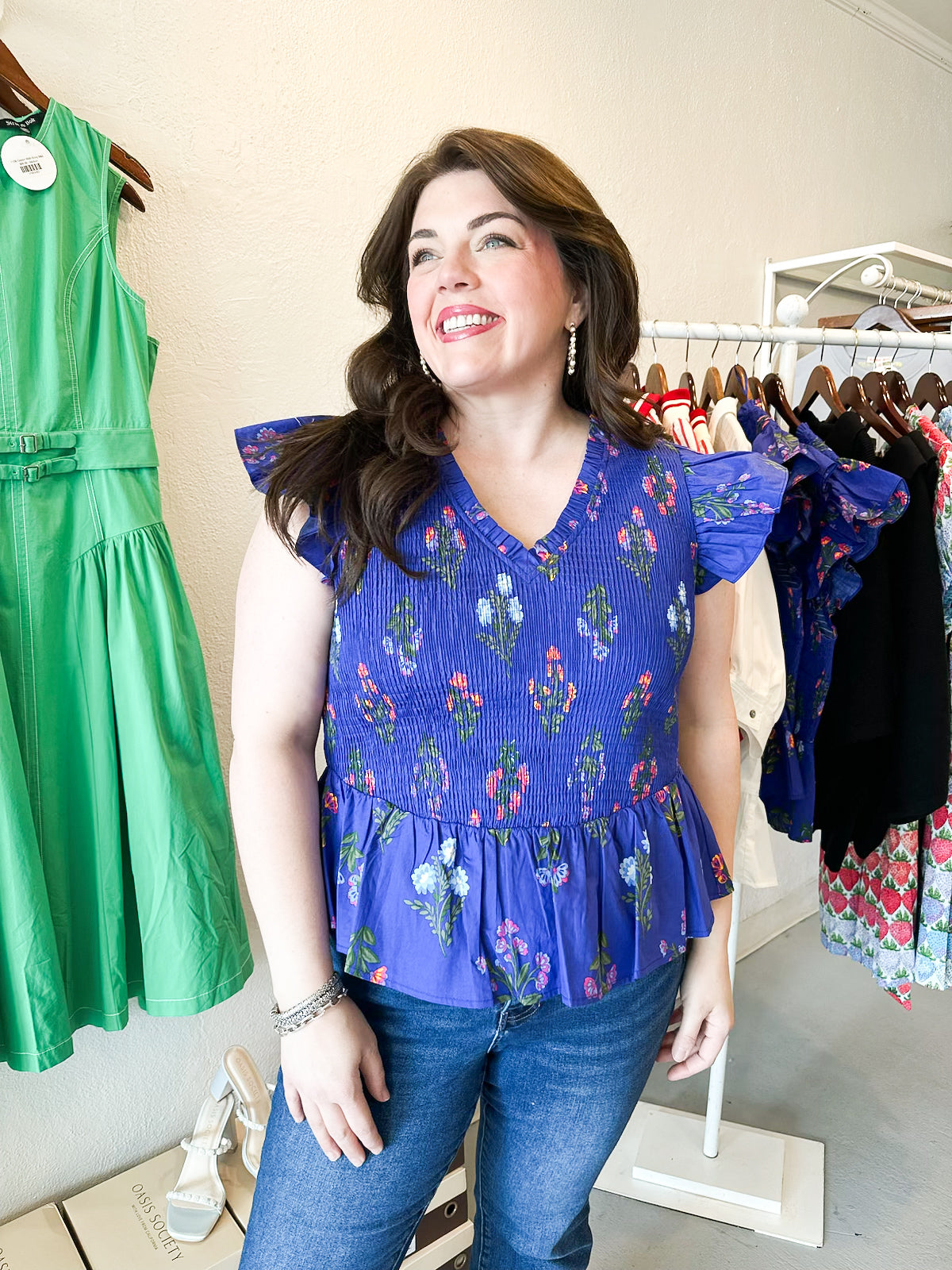 Plus Size Floral Smocked Ruffle Top