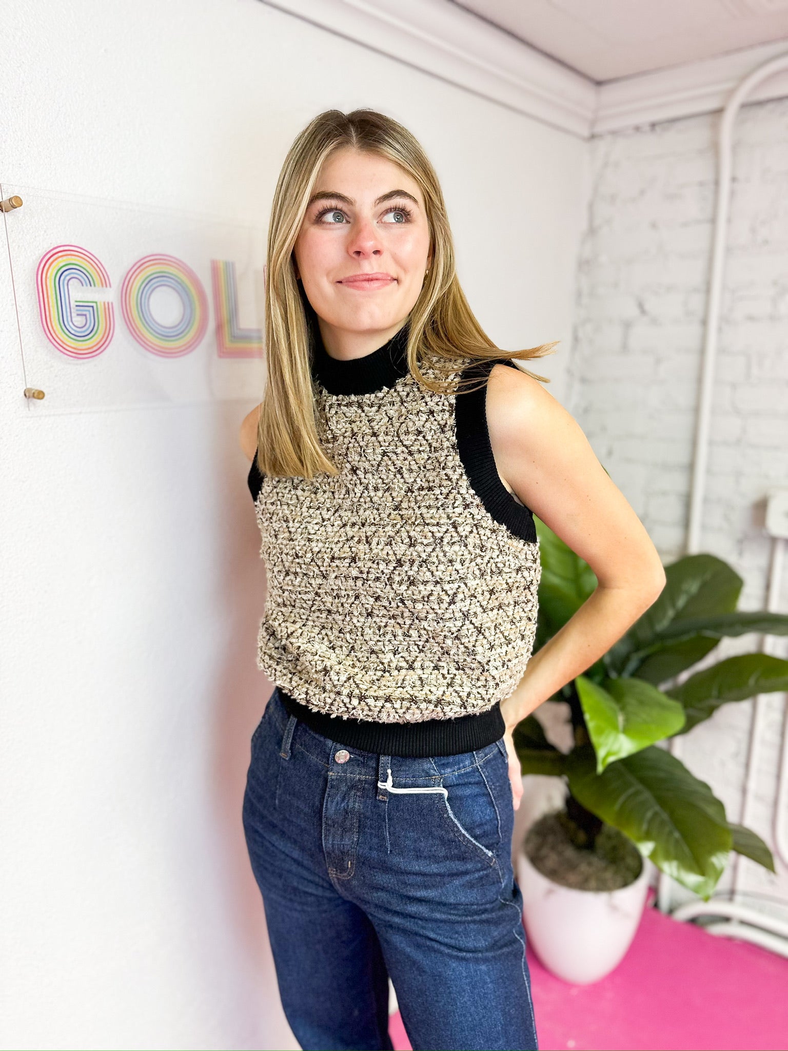 Metallic Tweed Sleeveless Top