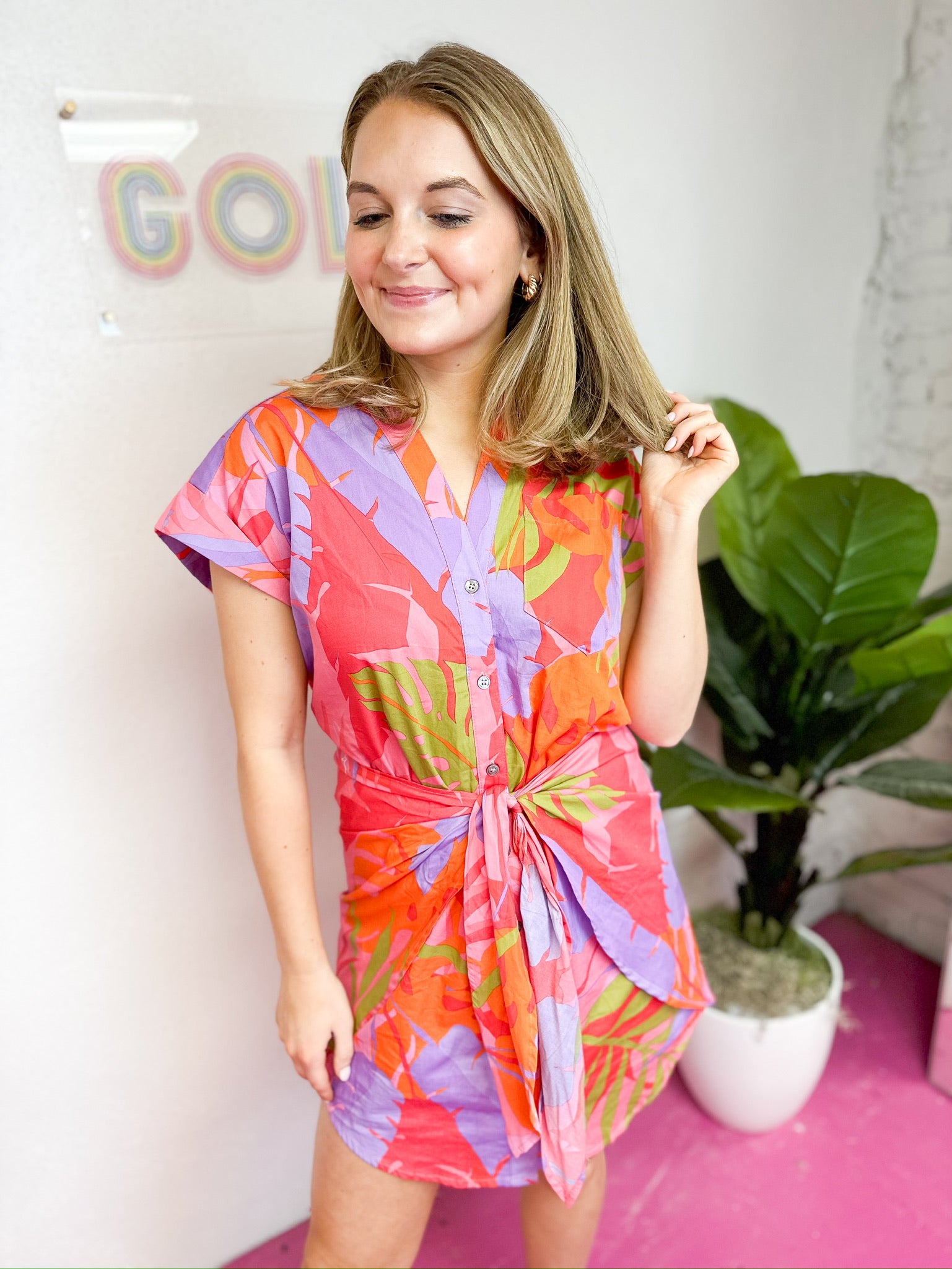 Tropical Palm Knot Shirt Dress