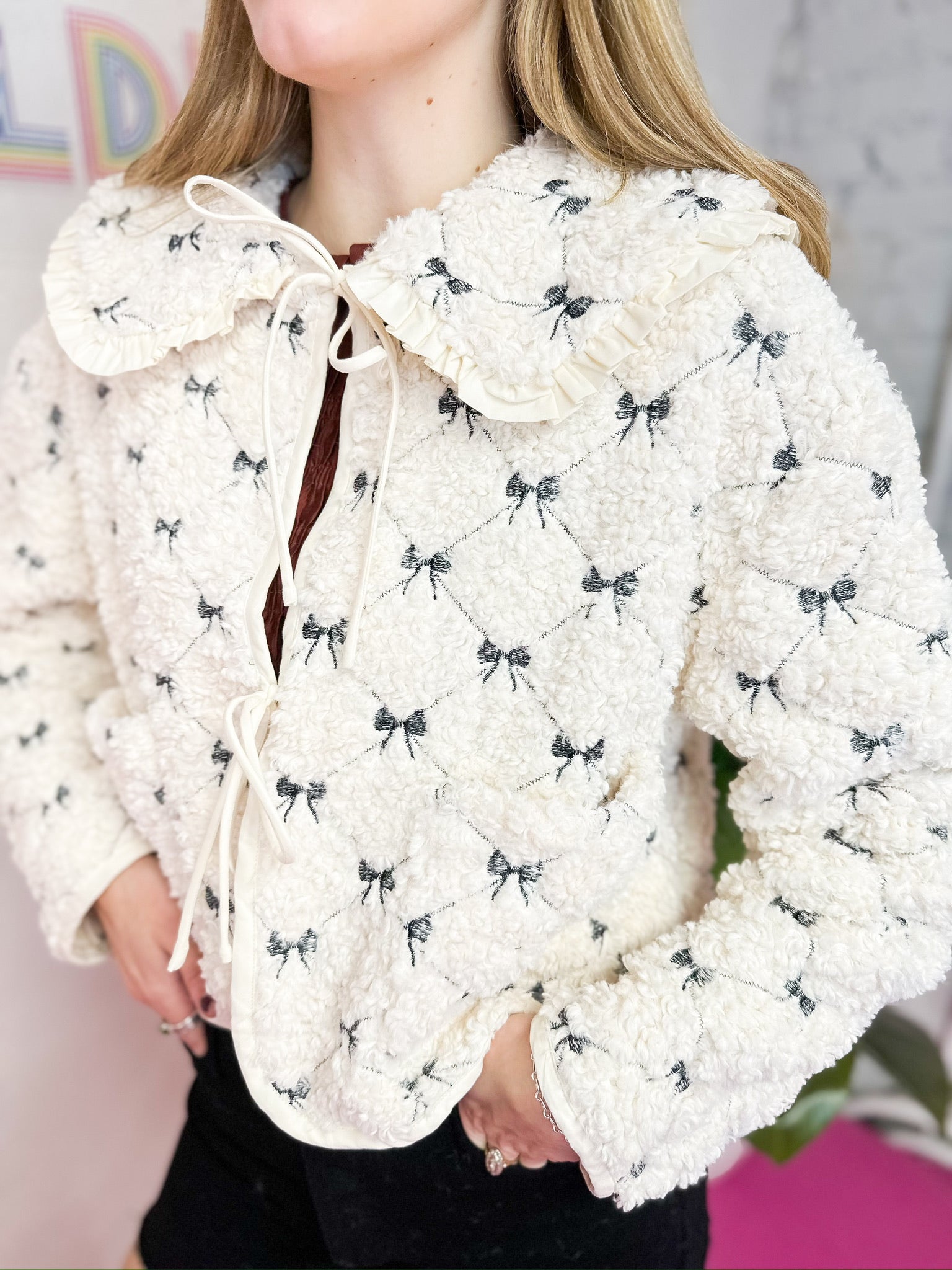 Bow Embroidered Quilted Jacket