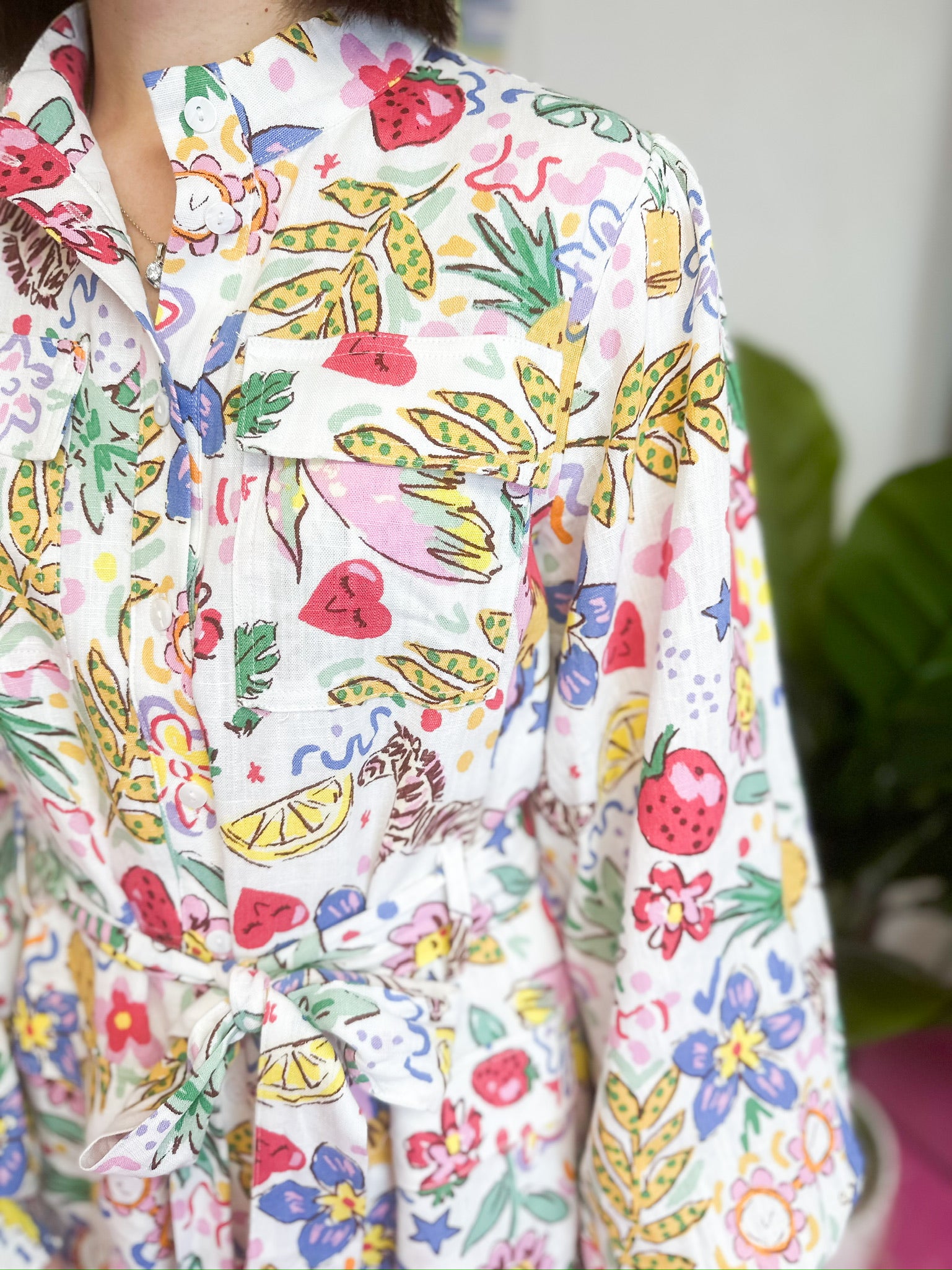 Tropics Printed Linen Blend Shirt Dress