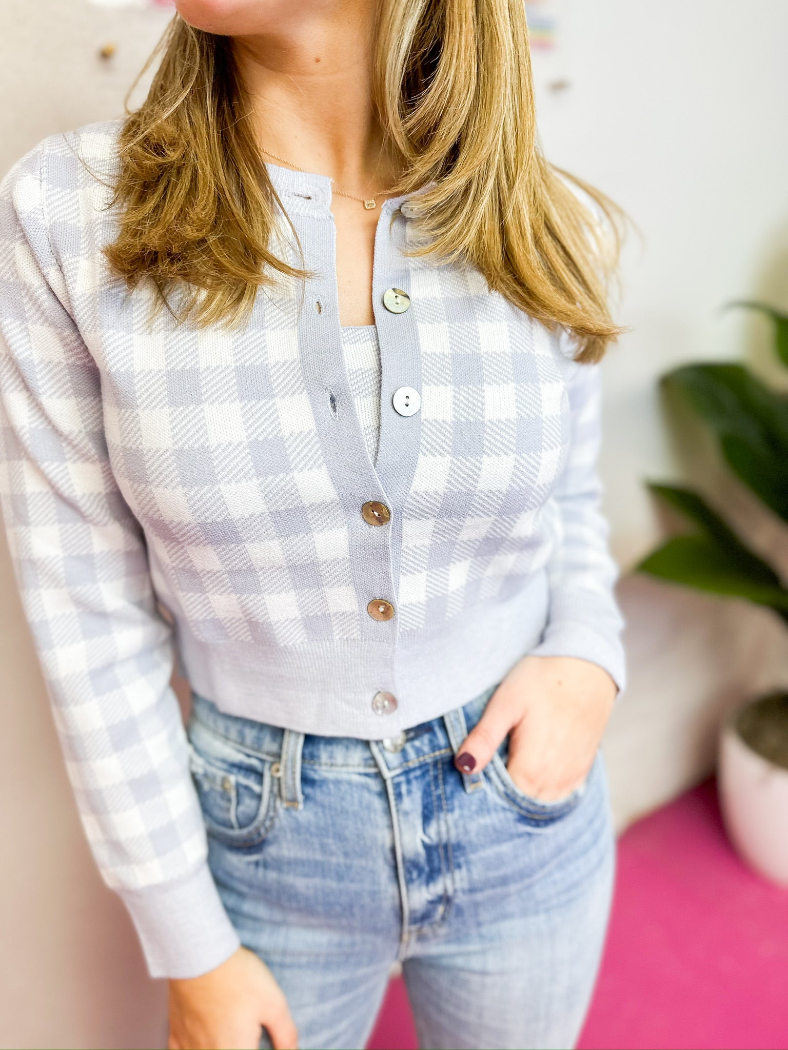 Gingham Tank & Cardigan Set