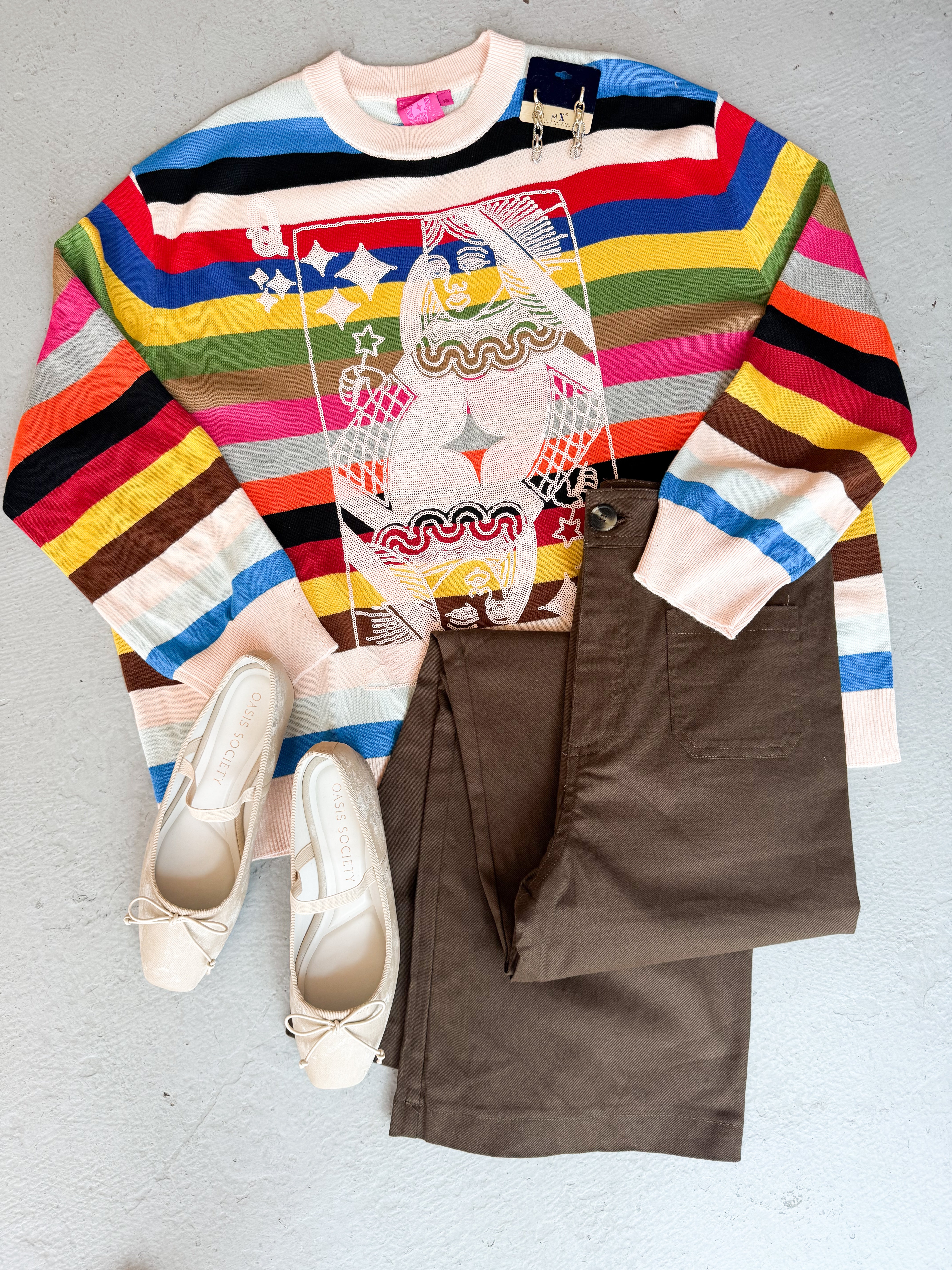 Queen of Sparkles Multi Stripe Card Logo Sweater