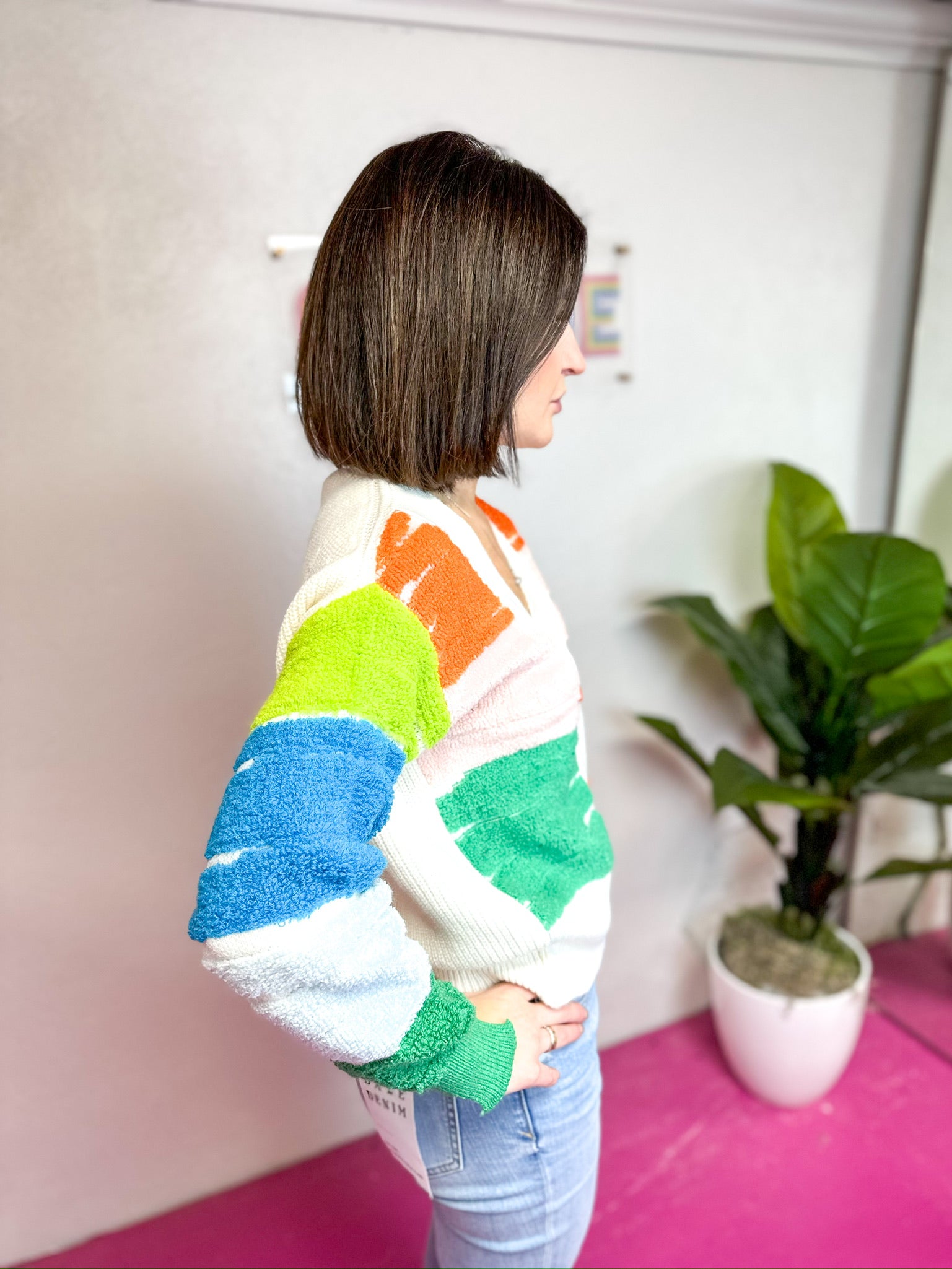 Colorful Knit Button Cardigan