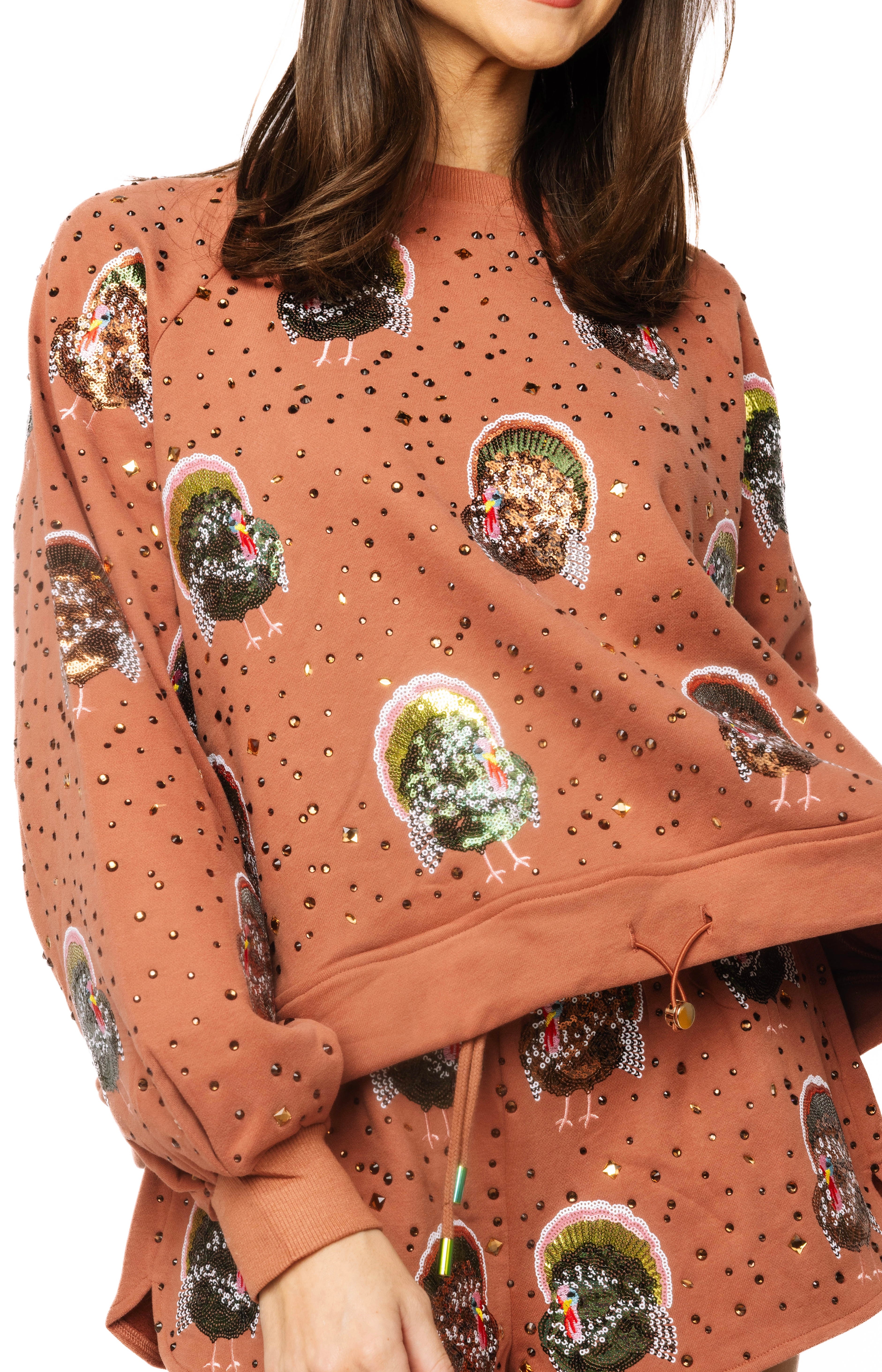 (PRE-ORDER) Queen of Sparkles Rhinestone Scattered Turkey Sweatshirt