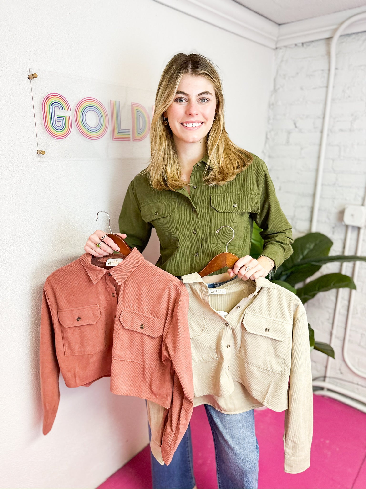 Cropped Corduroy Button Down