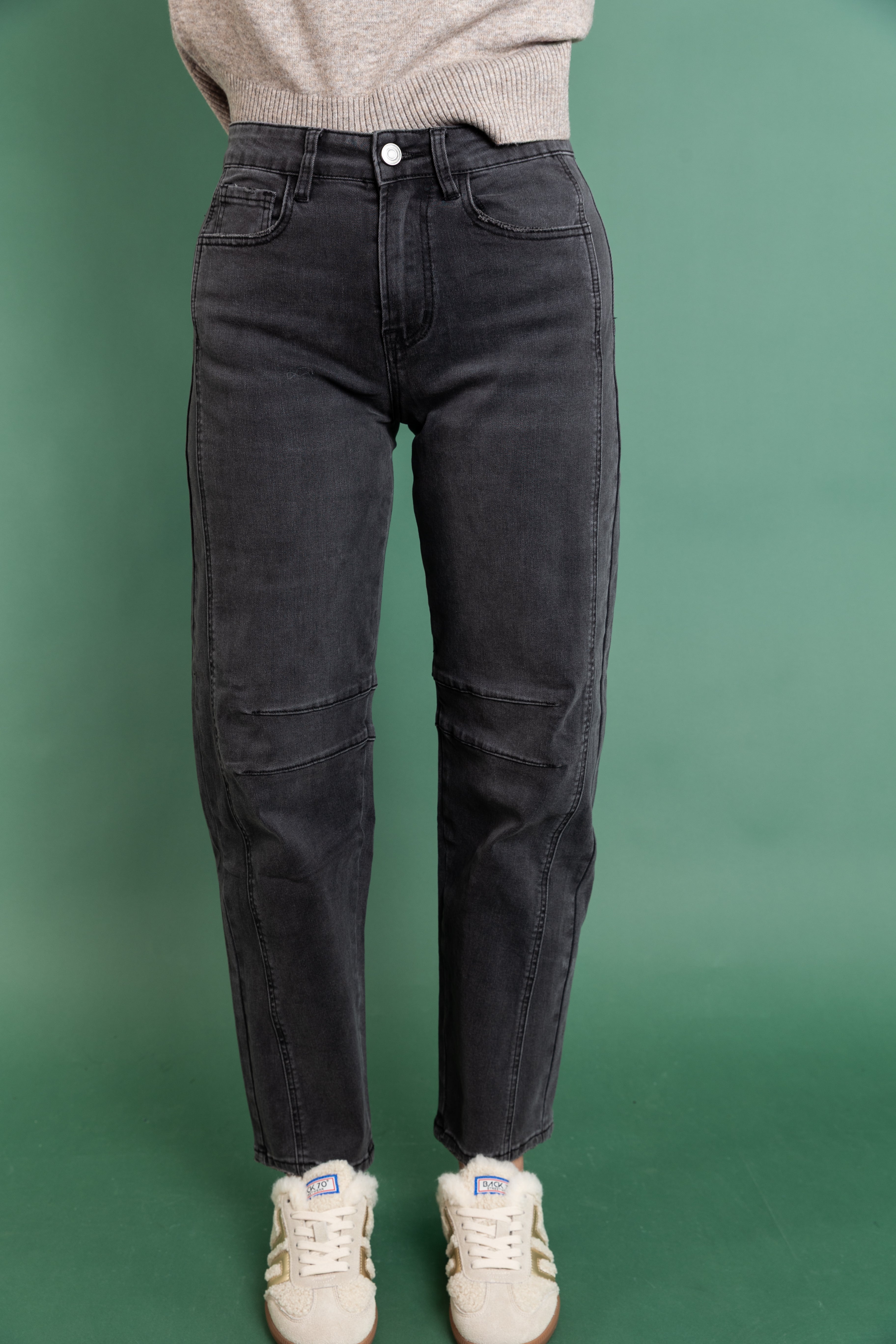 Mid Rise Barrel Charcoal Denim
