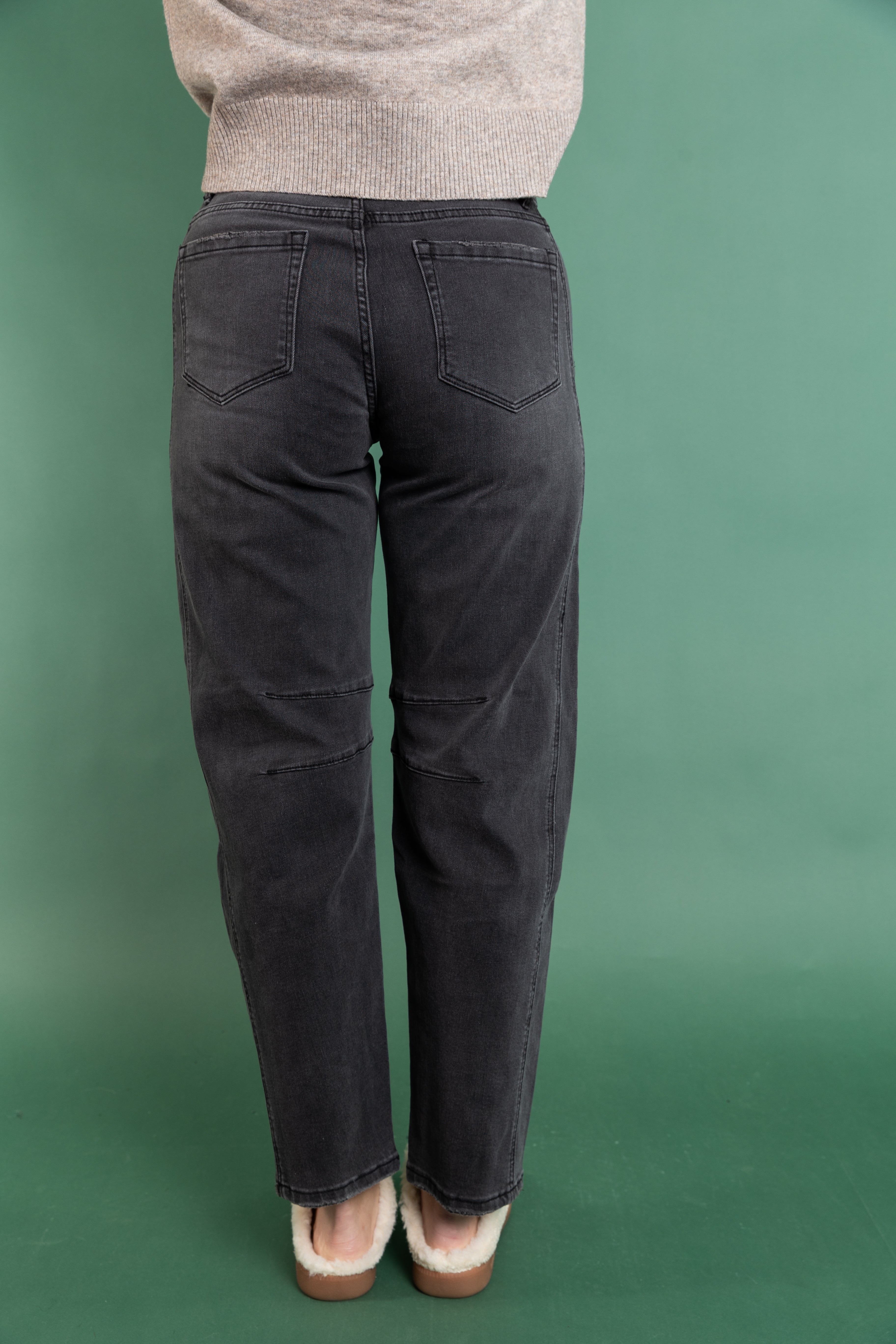 Mid Rise Barrel Charcoal Denim