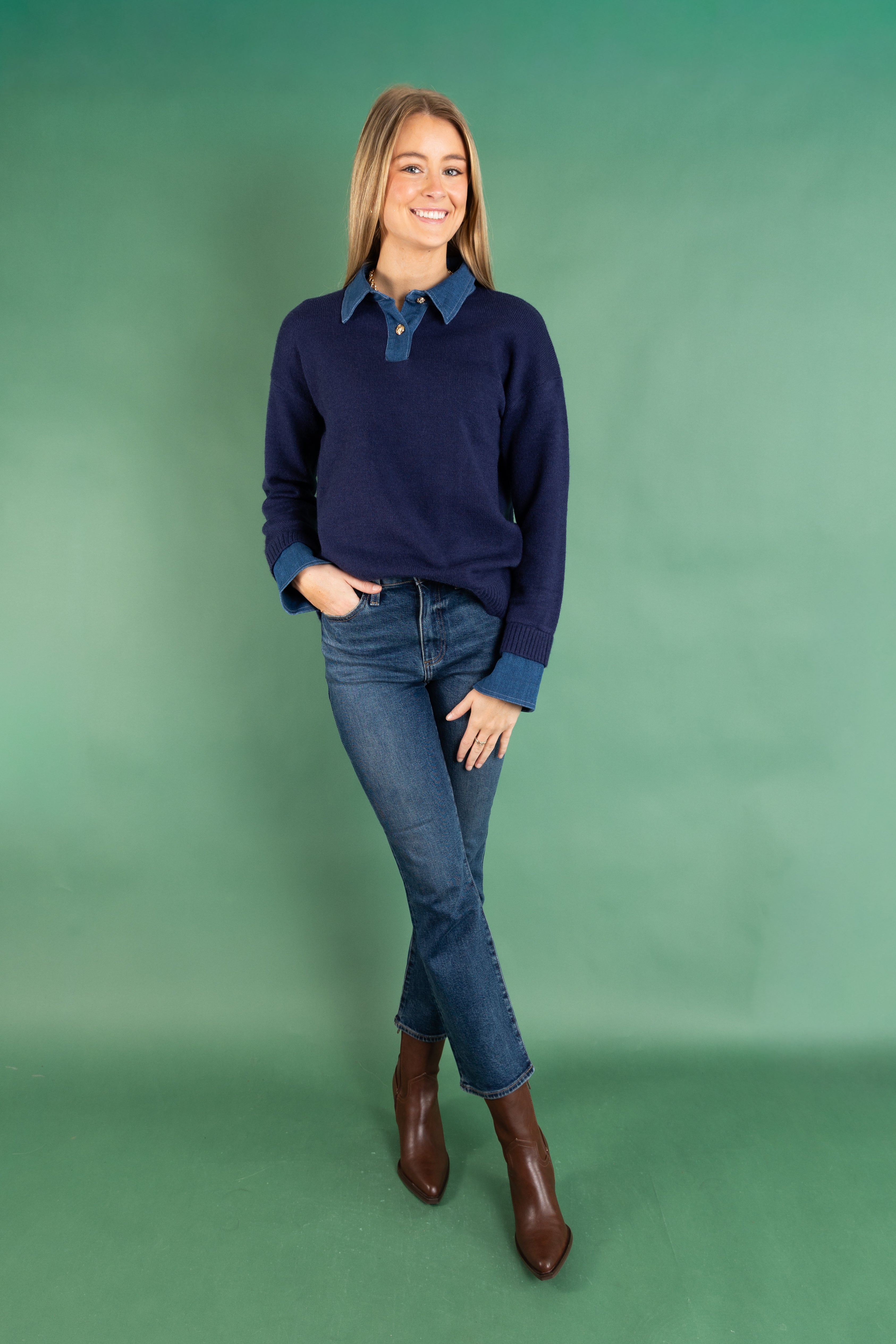 Denim Trim Pullover