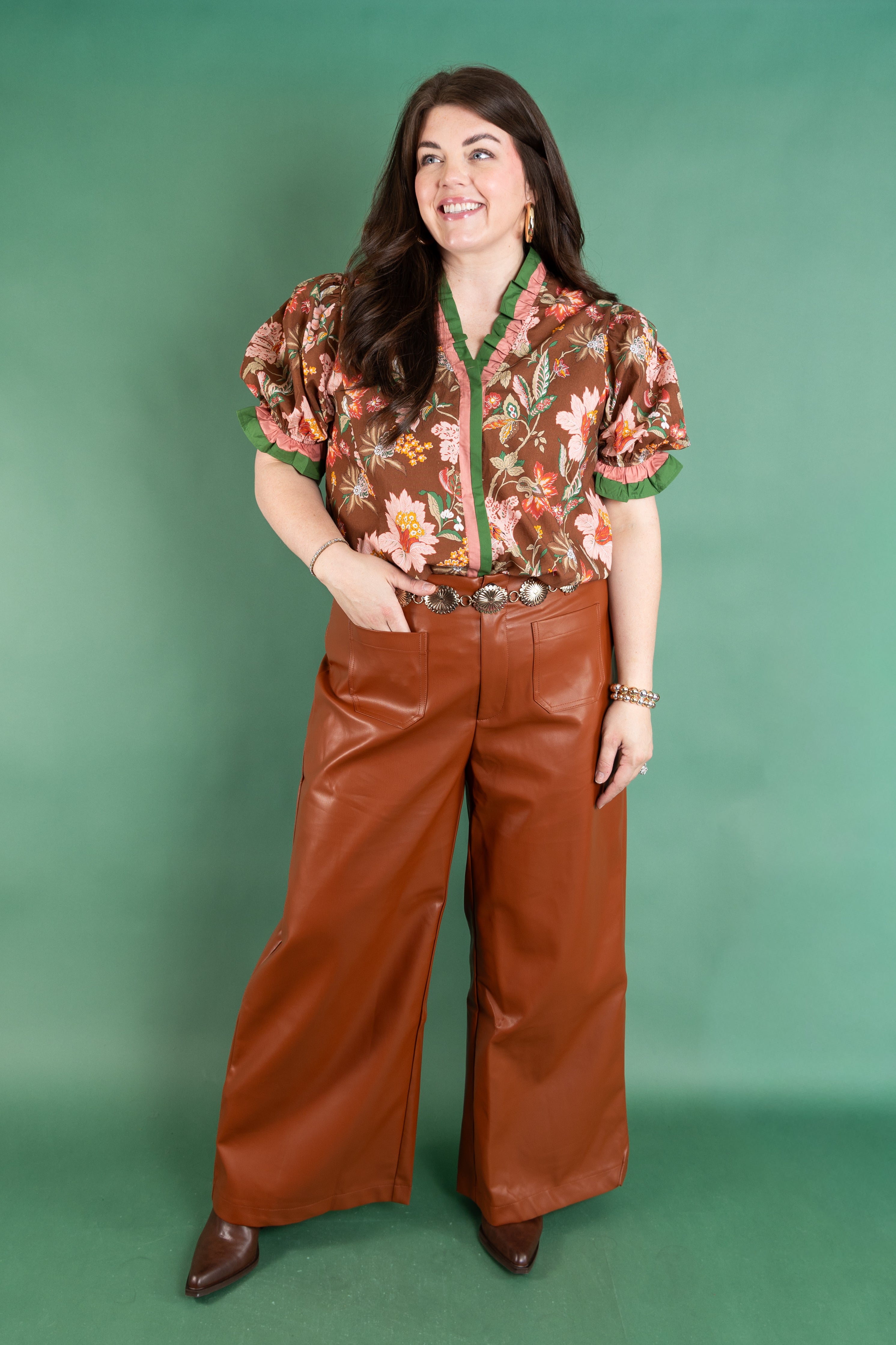 Plus Size Brown Floral Top