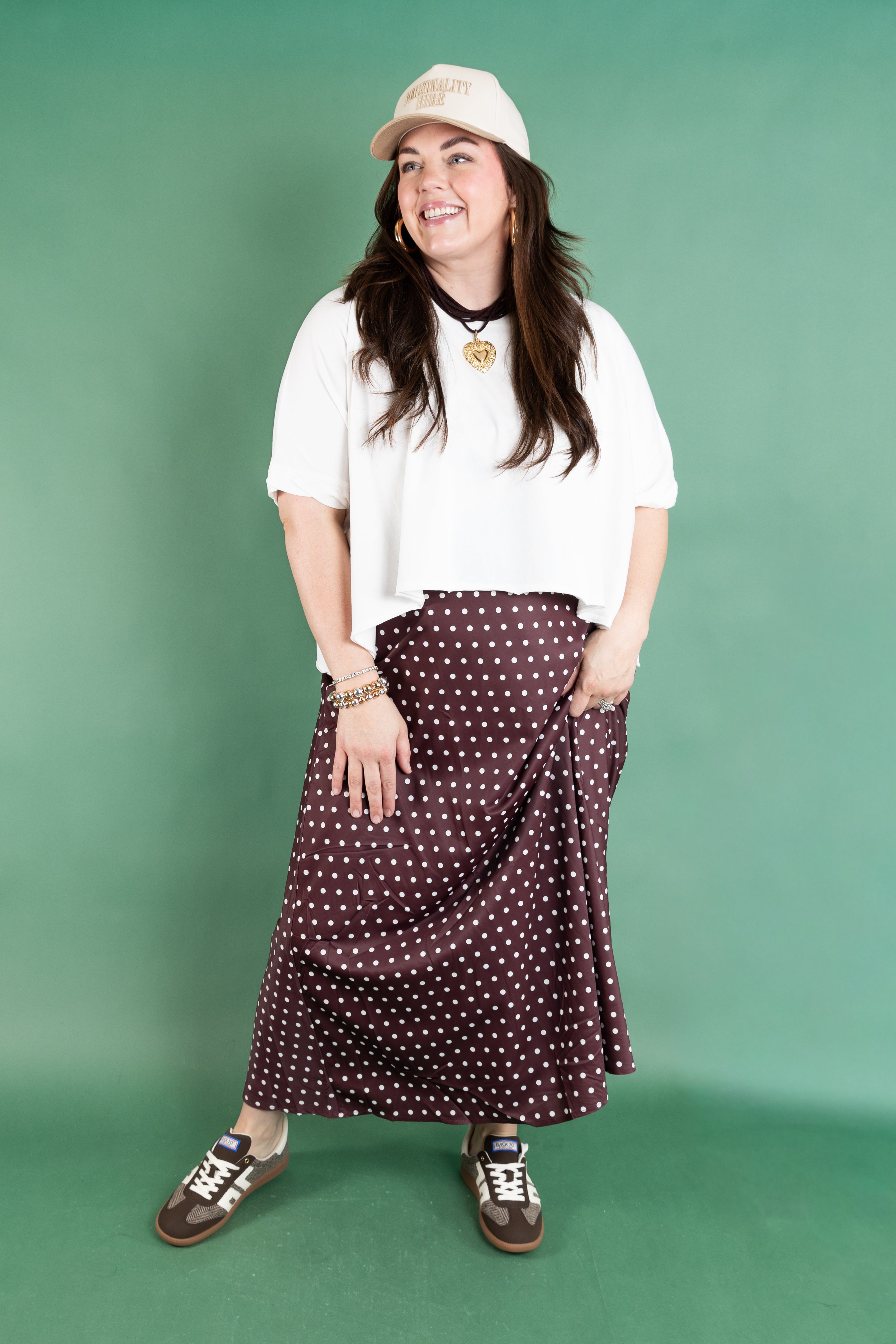 Plus Size Polka Dot Midi Skirt