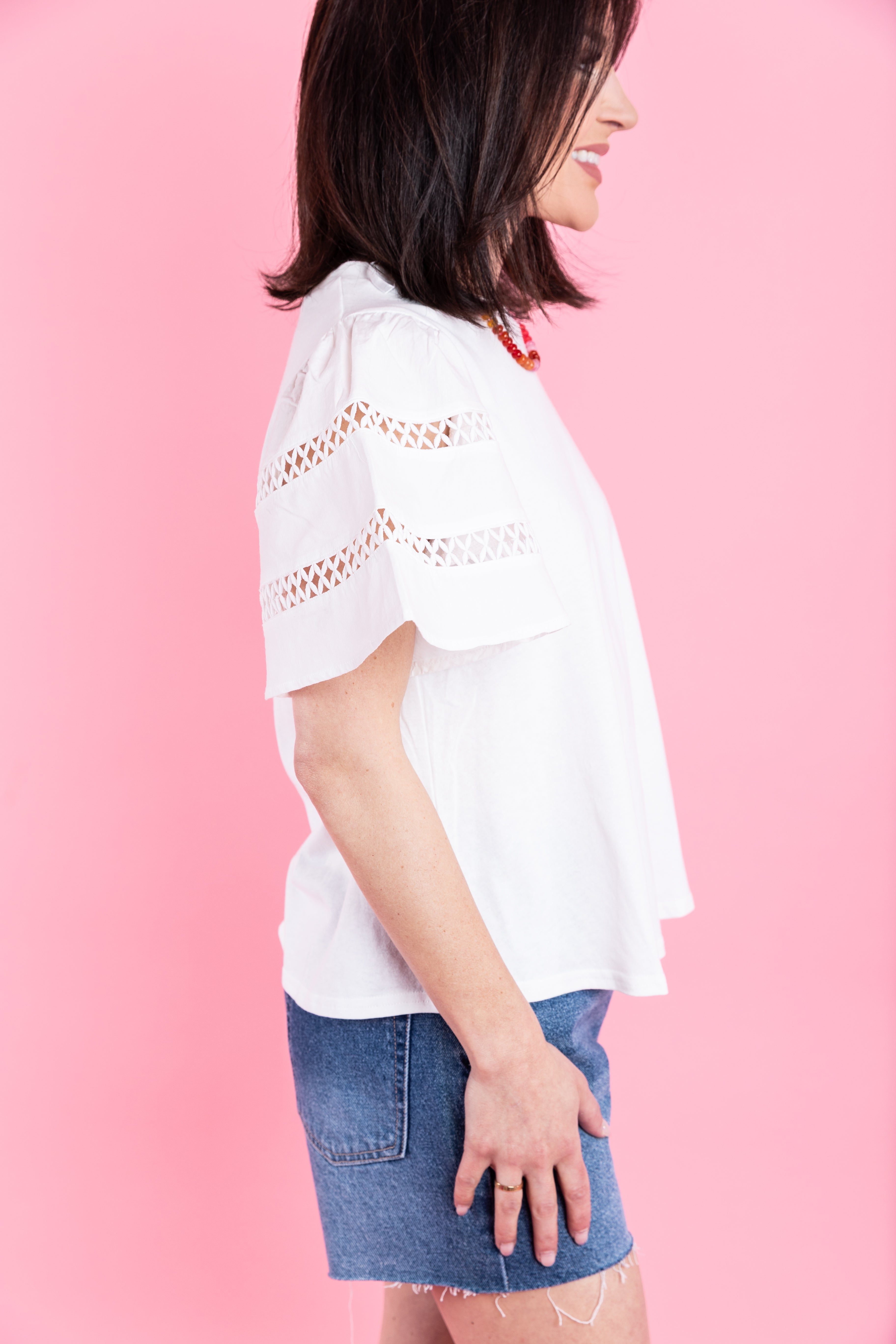 White Detailed Sleeve Top