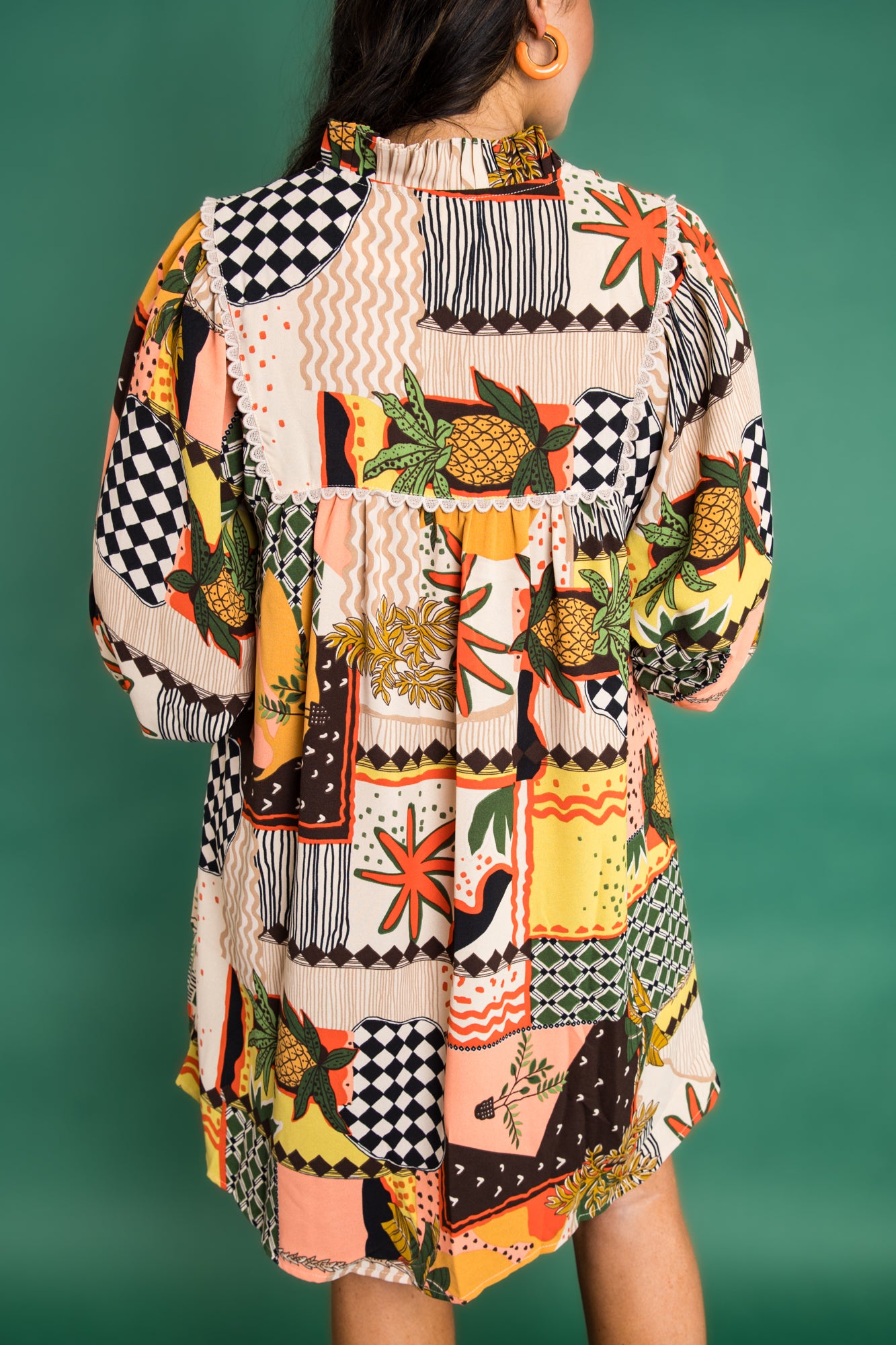 Multi Print Dress With Scallop Detail