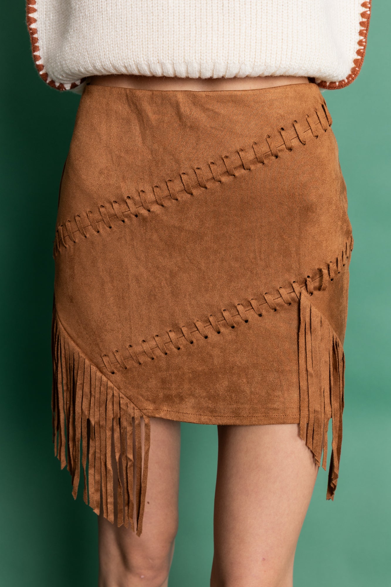 Suede Fringe Skirt