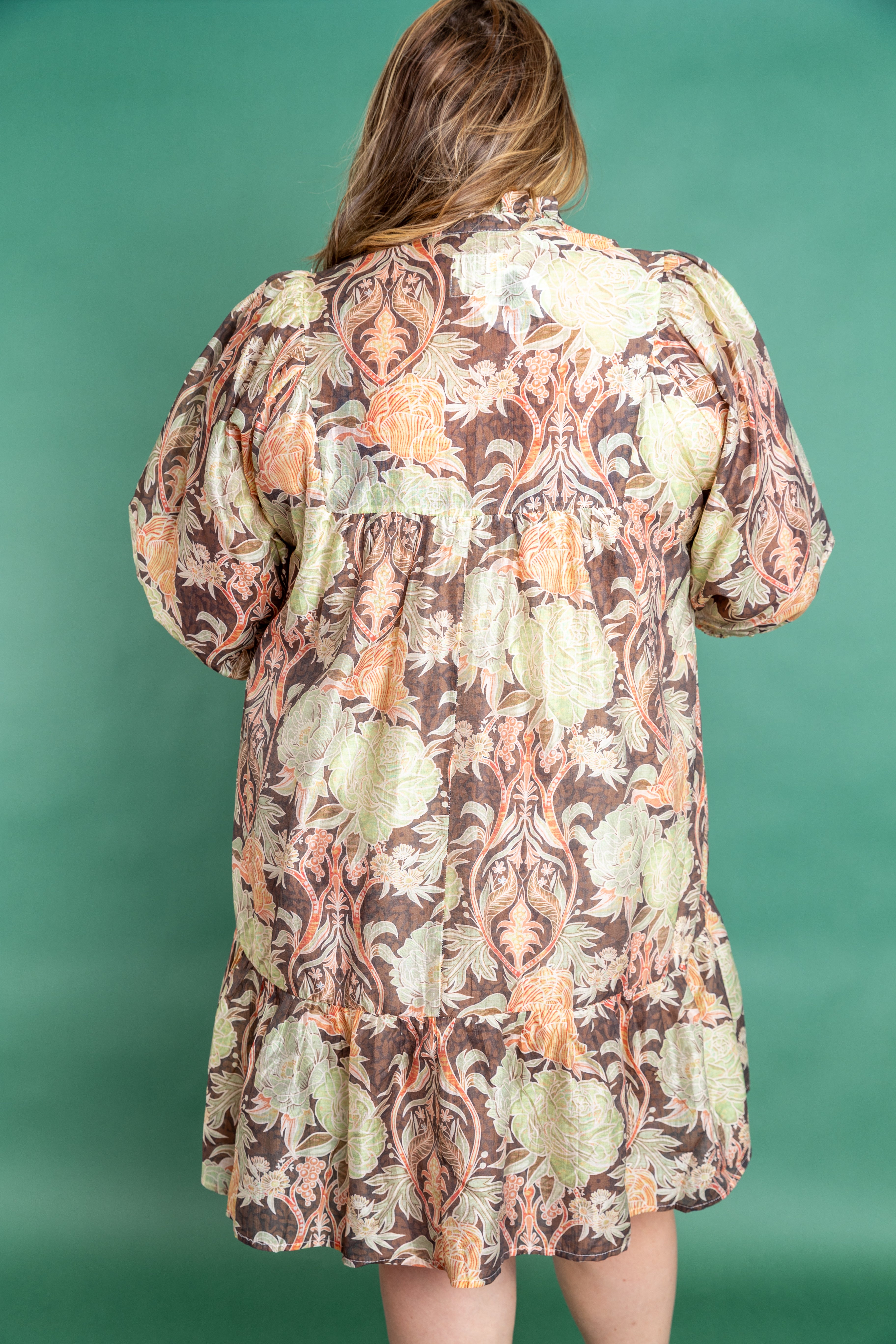 Plus Size Brown Floral Midi Dress