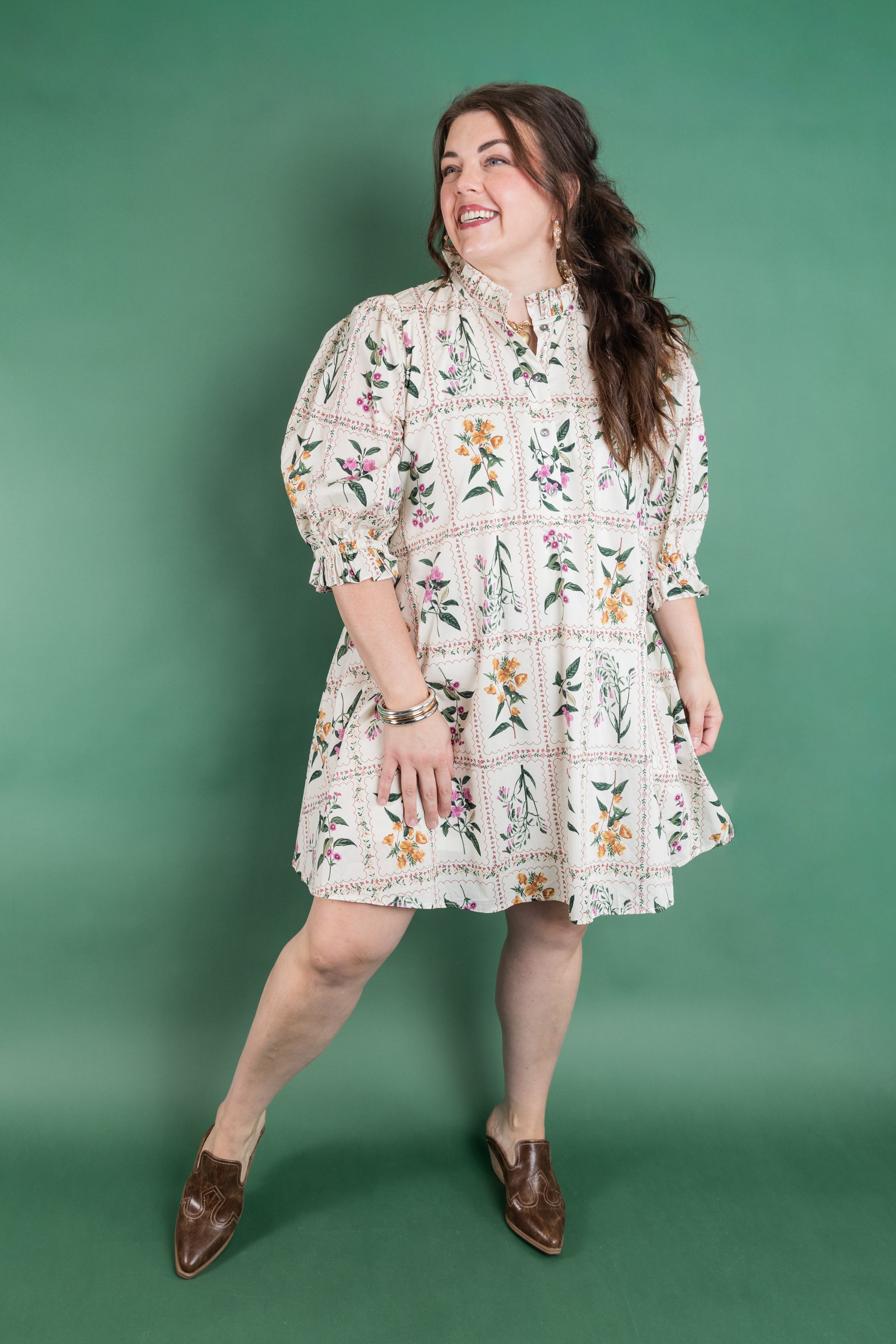 Plus Size Cream Floral Dress