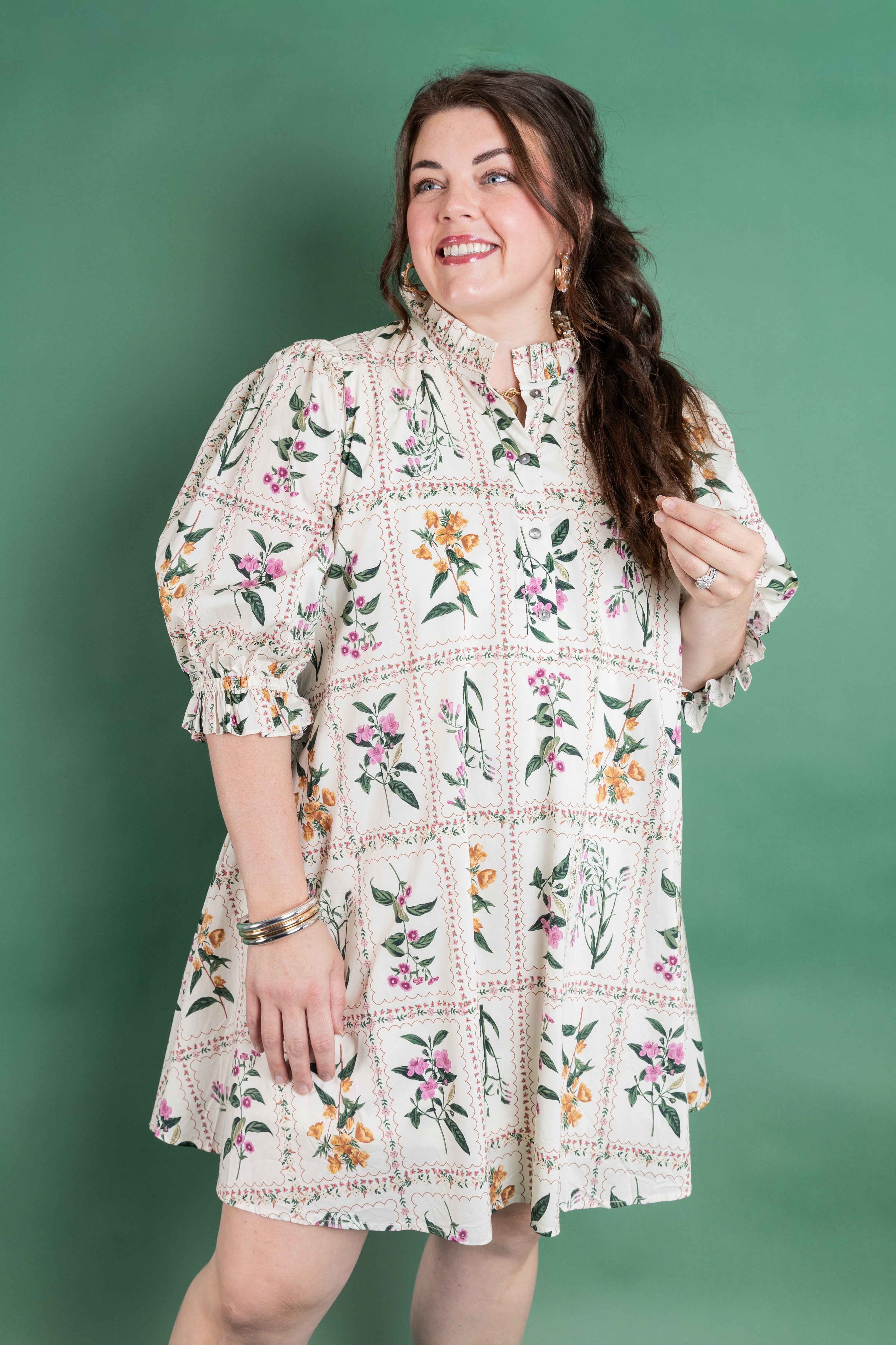 Plus Size Cream Floral Dress