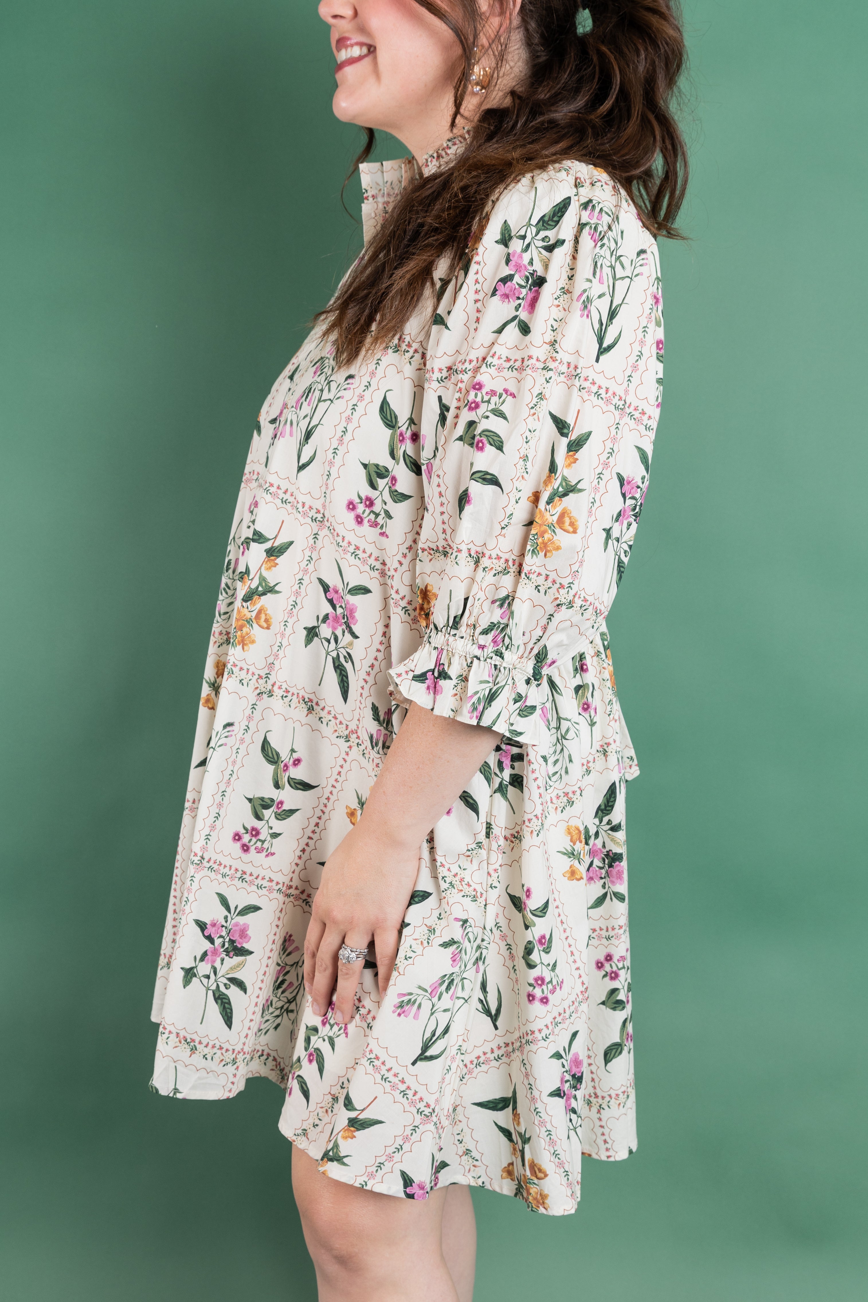 Plus Size Cream Floral Dress