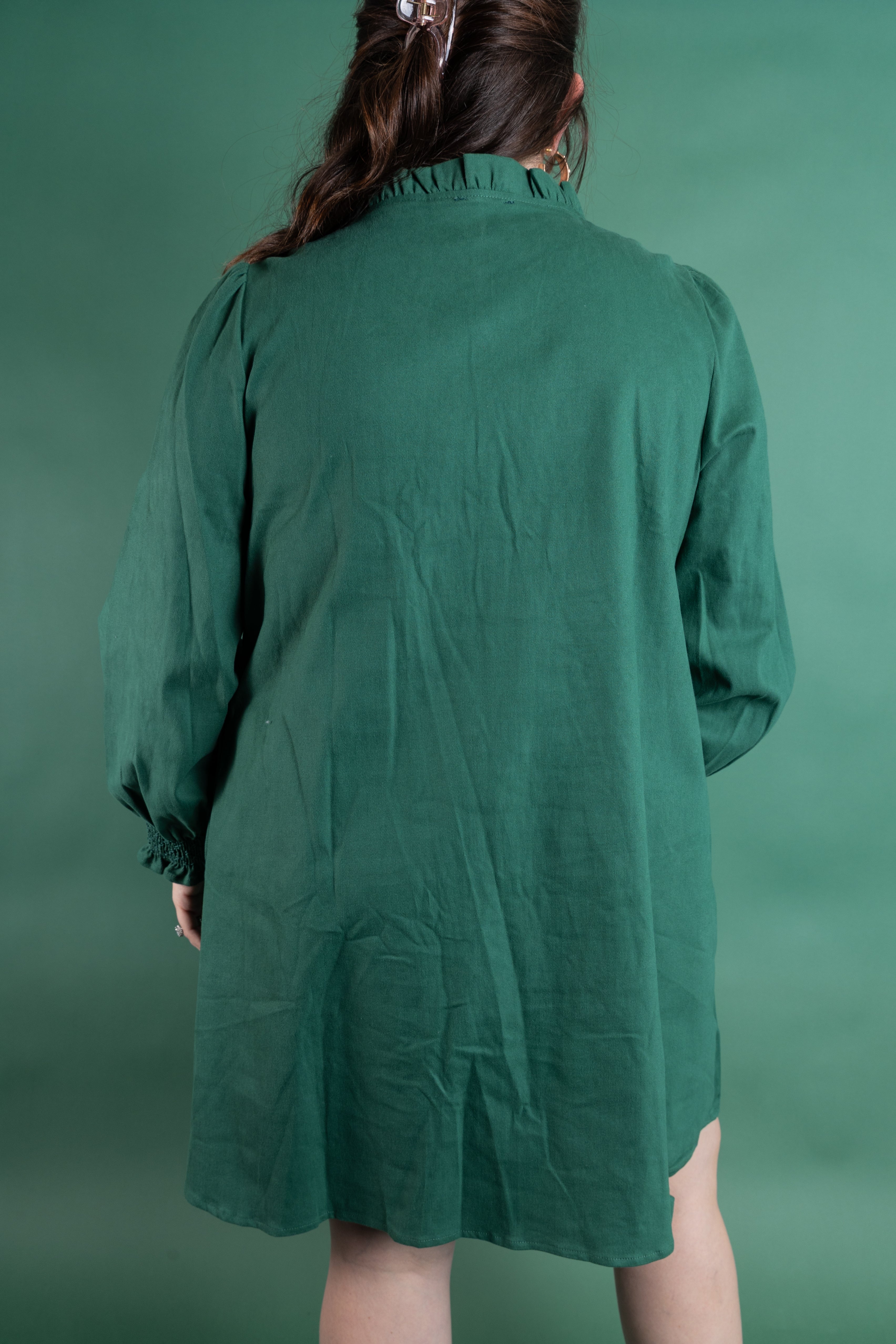 Green Smocked Button Down Dress