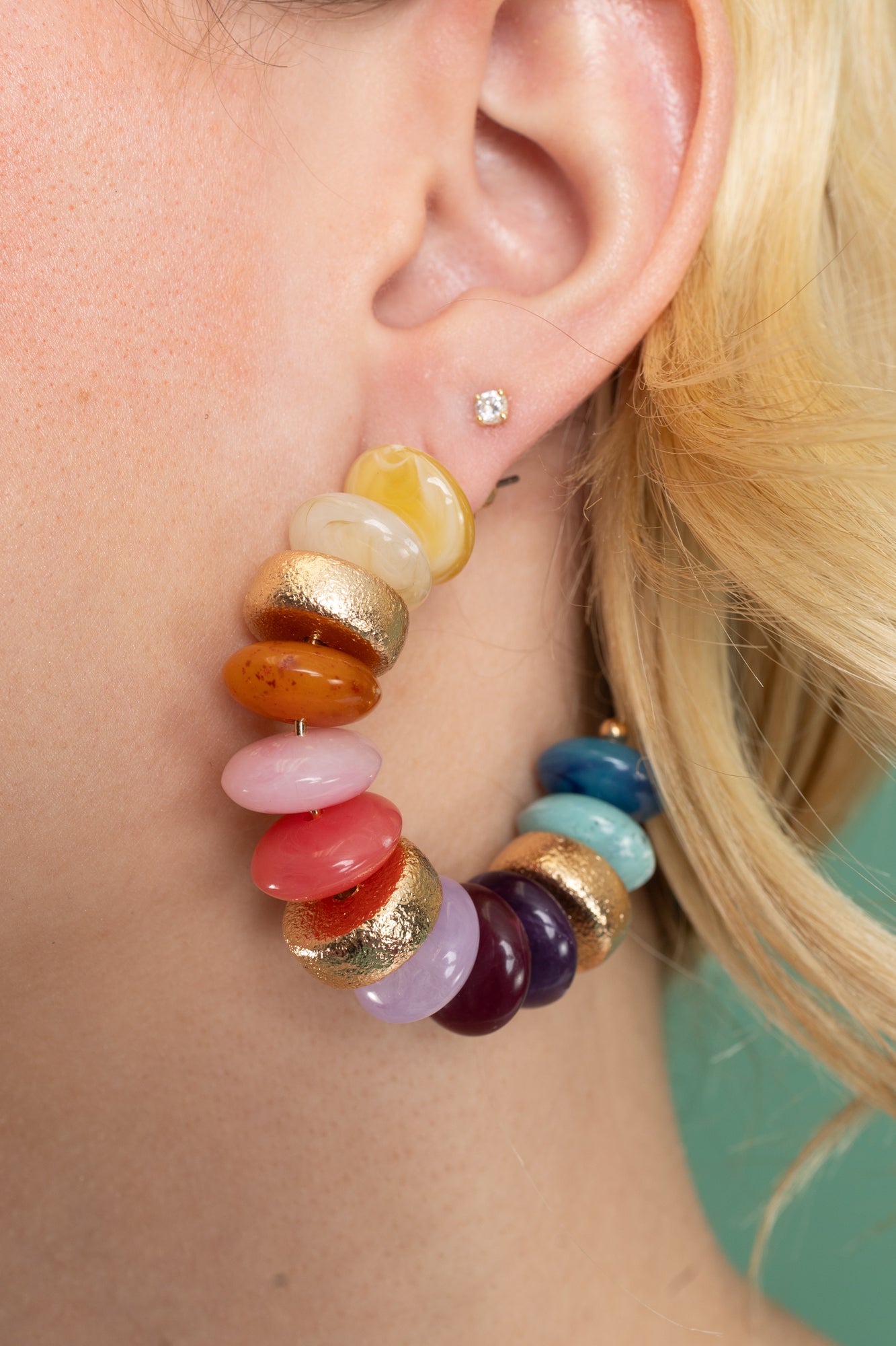 Wide Marble Beaded Hoops