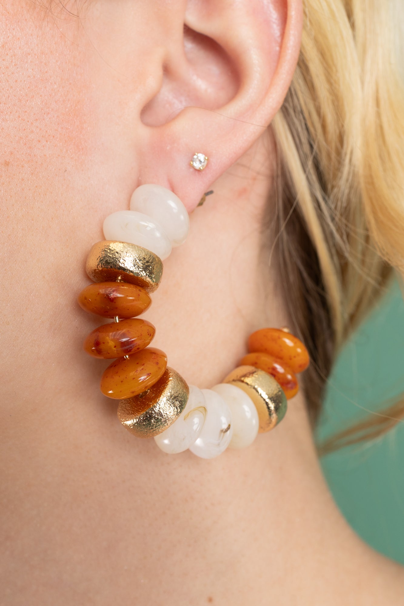 Wide Marble Beaded Hoops