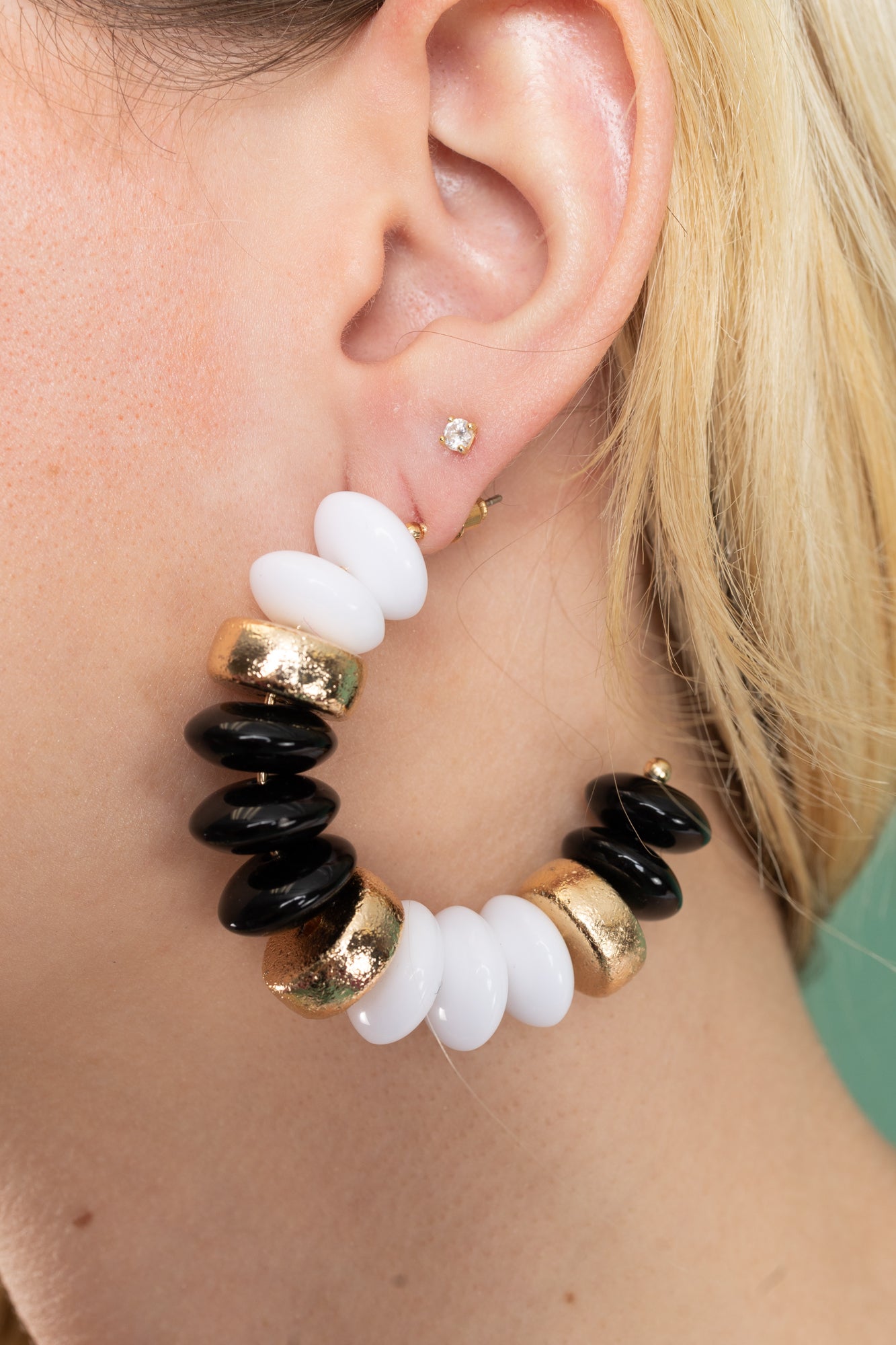Wide Marble Beaded Hoops