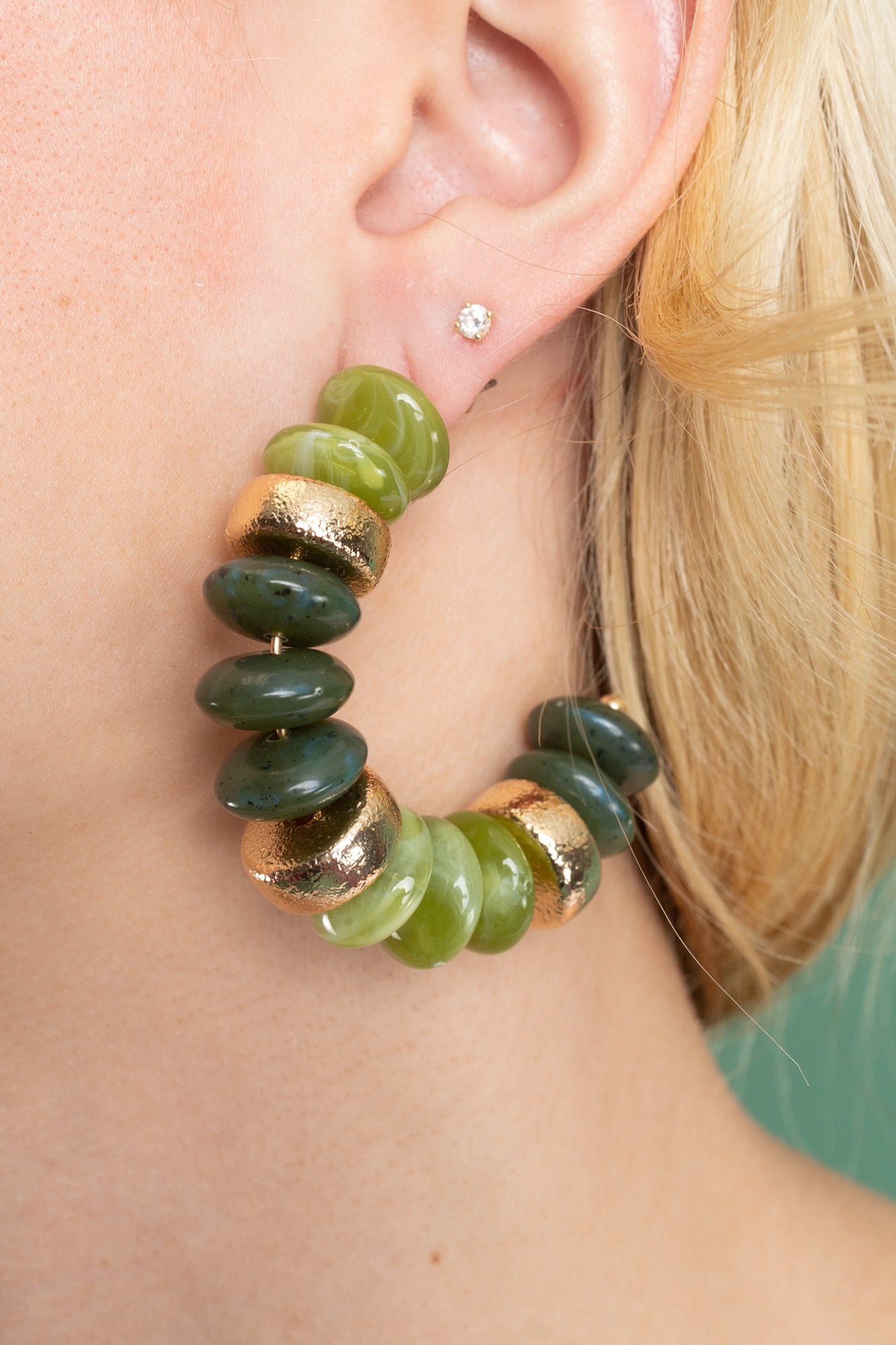 Wide Marble Beaded Hoops