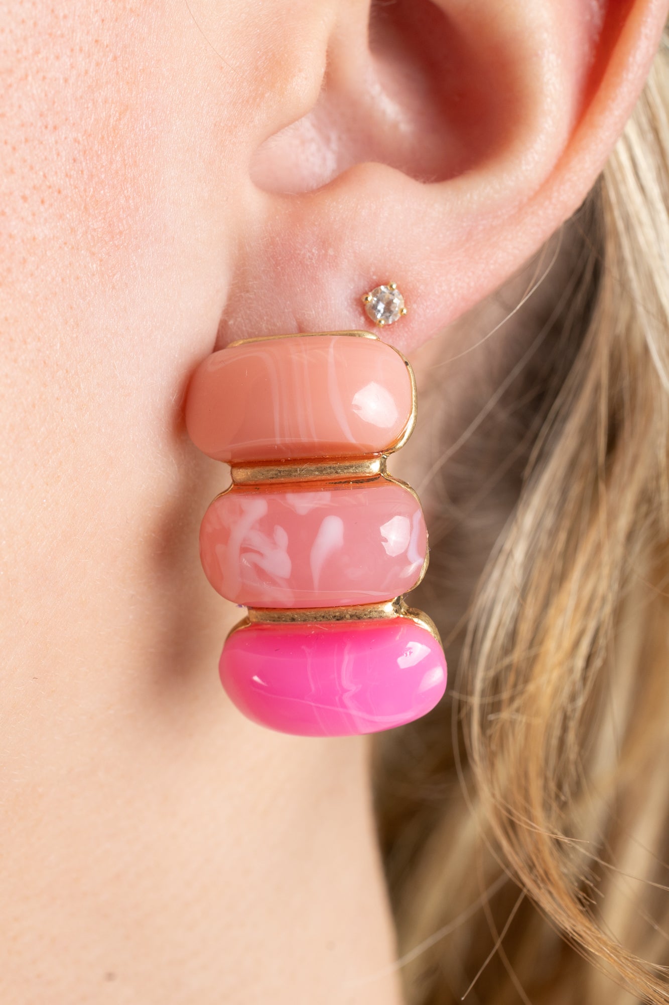 Linked Oval Stone Earrings