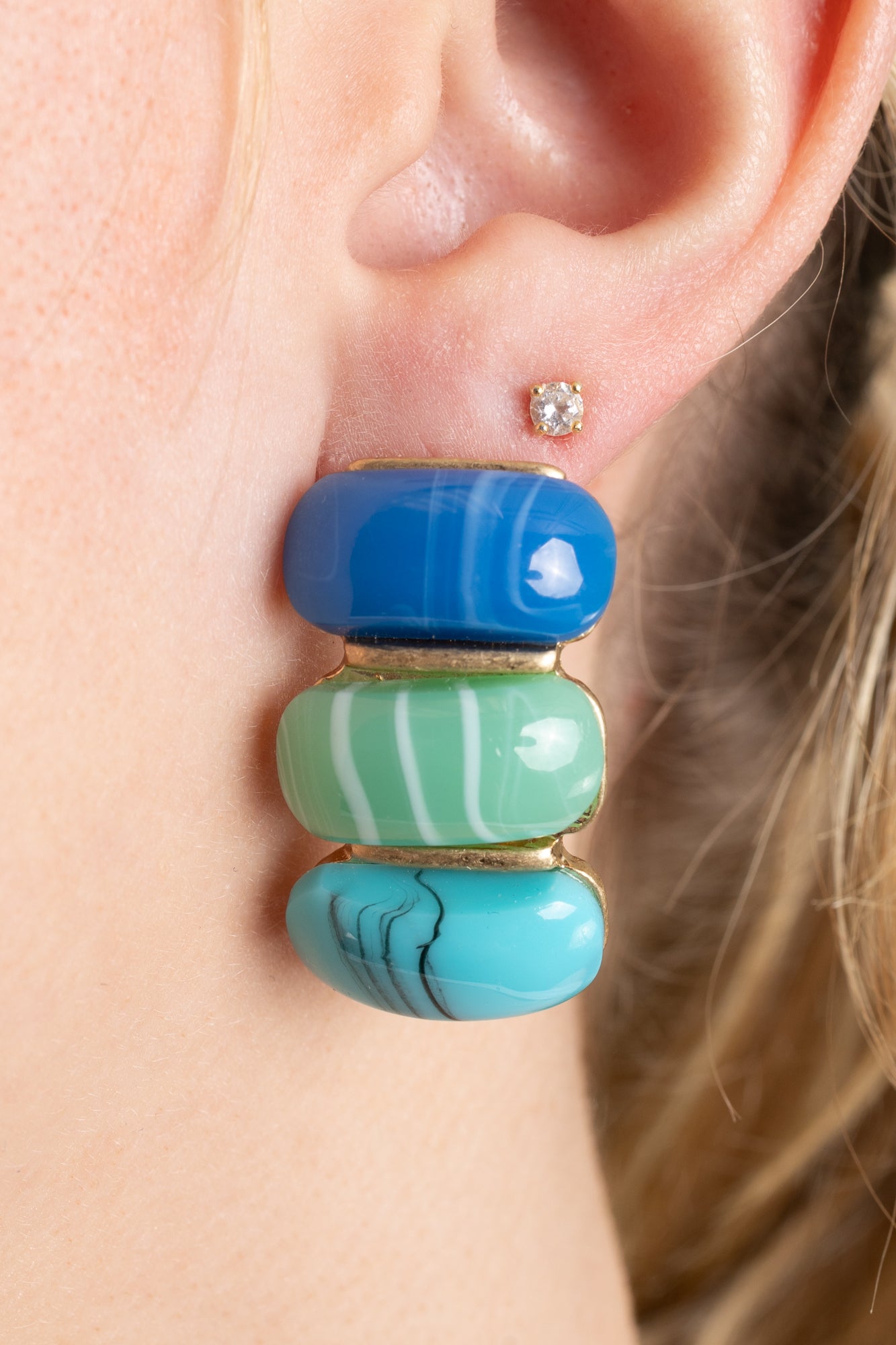 Linked Oval Stone Earrings