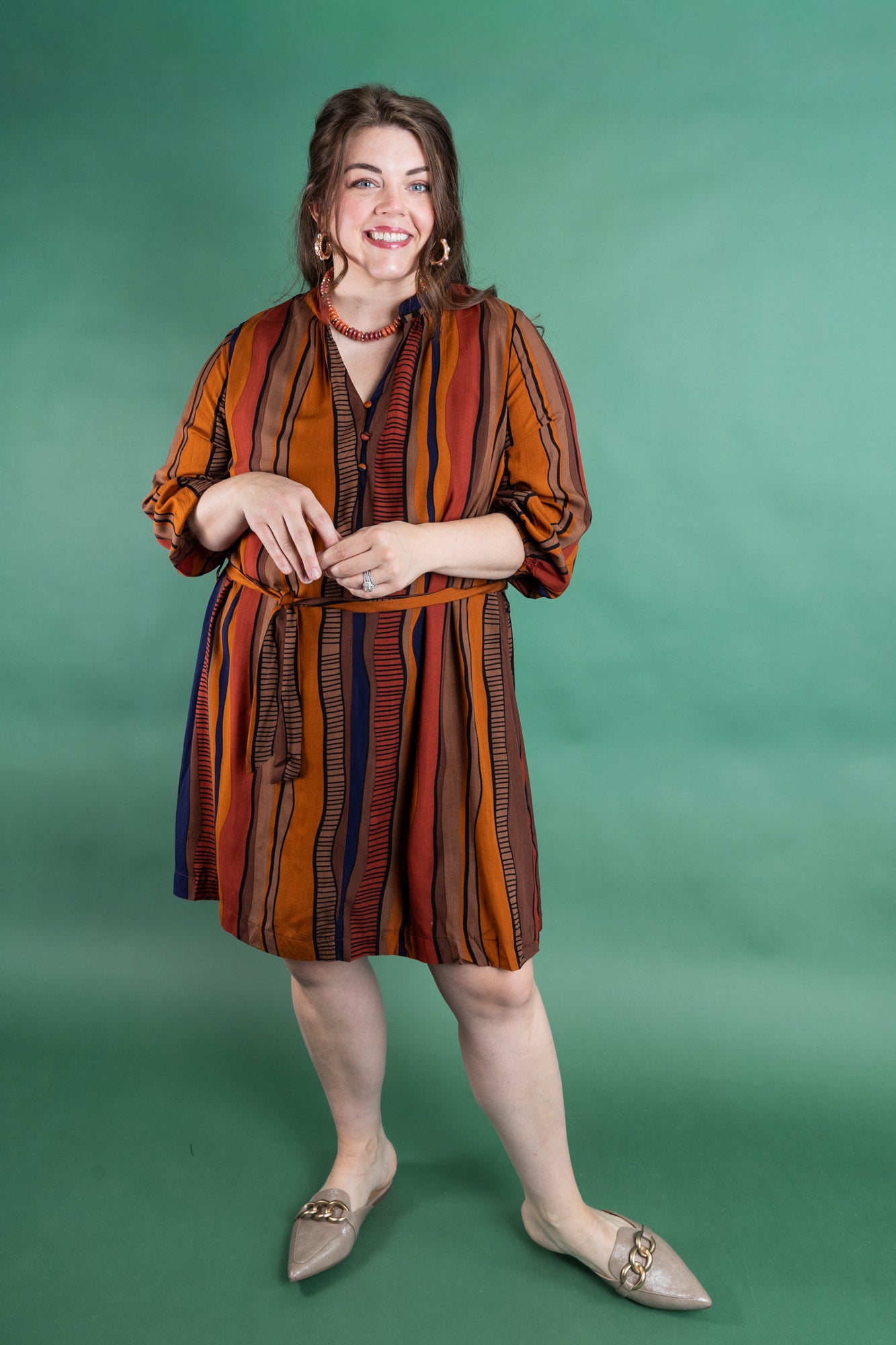 Plus Size Brown Printed Dress