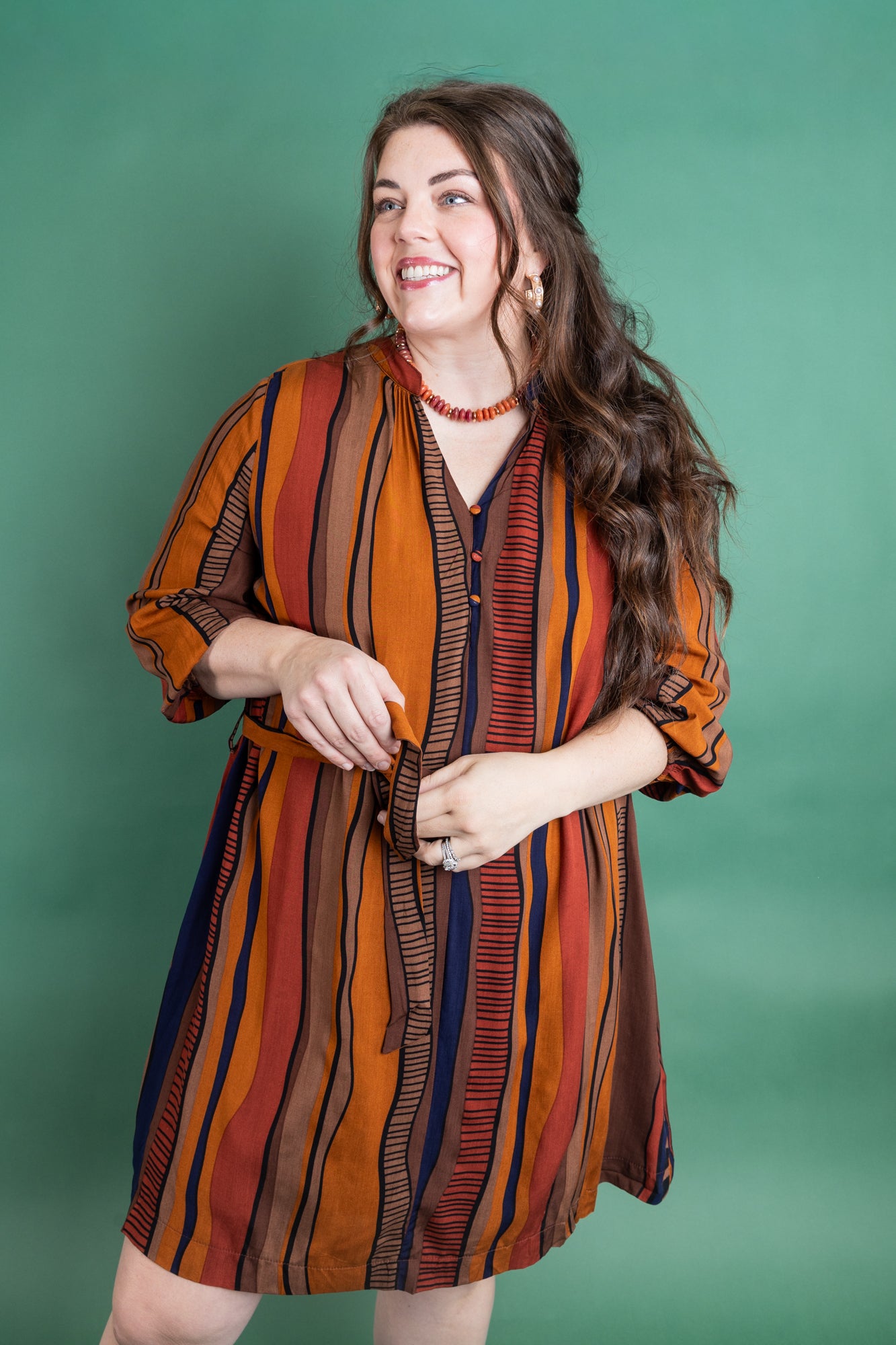 Plus Size Brown Printed Dress