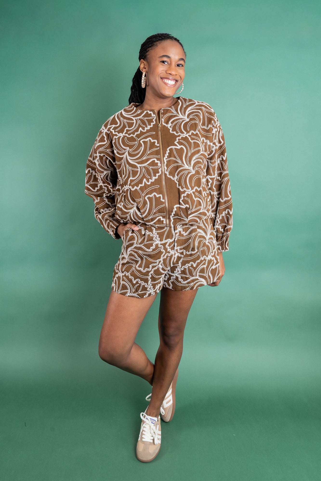 Ivory Embroidered Zip Up