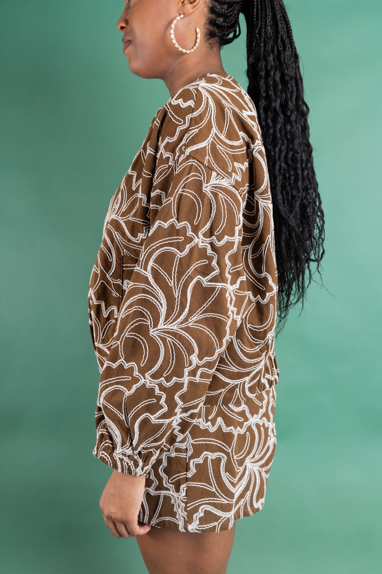 Ivory Embroidered Zip Up