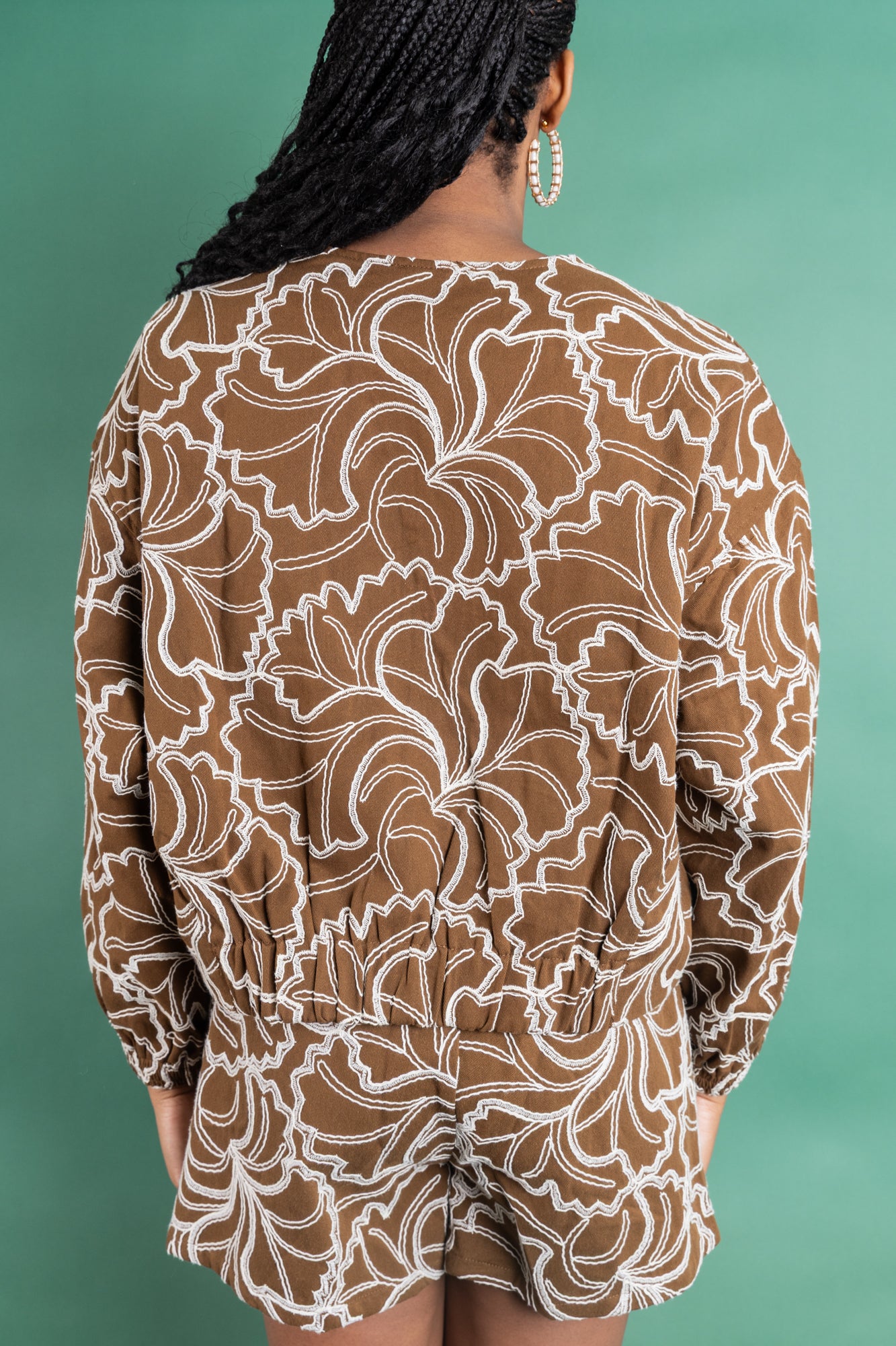 Ivory Embroidered Zip Up