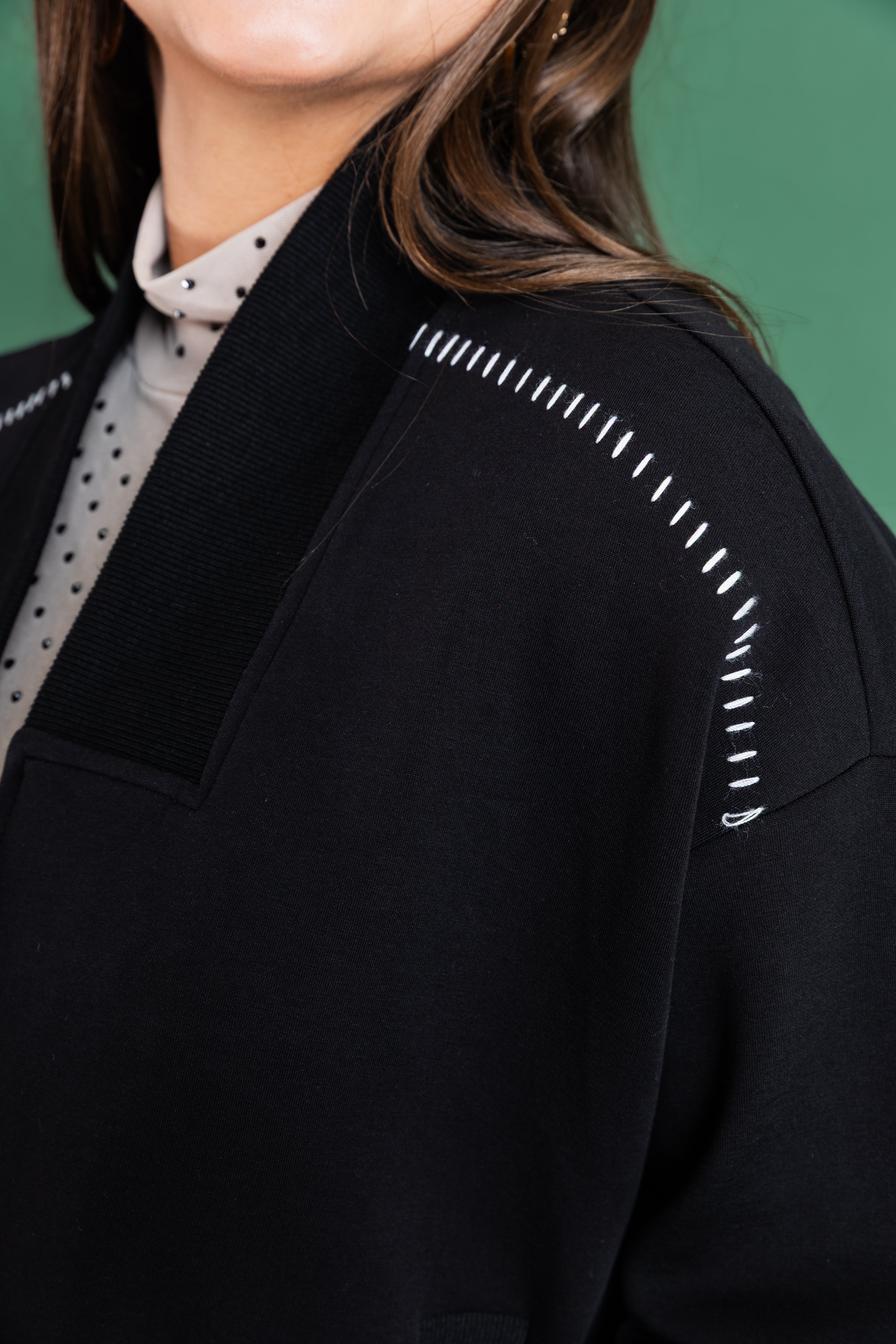 Black Cardigan Ivory Stitching