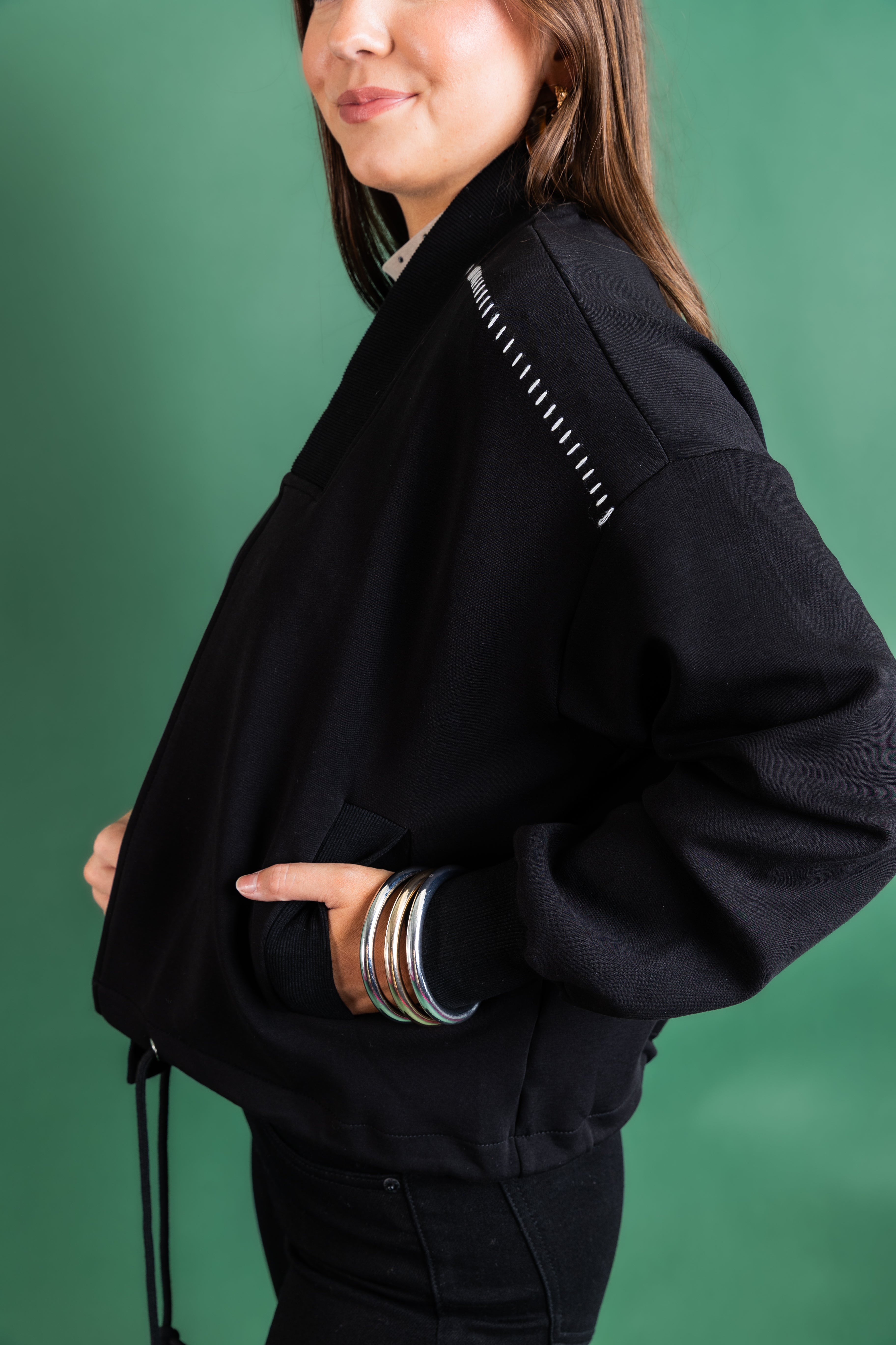 Black Cardigan Ivory Stitching