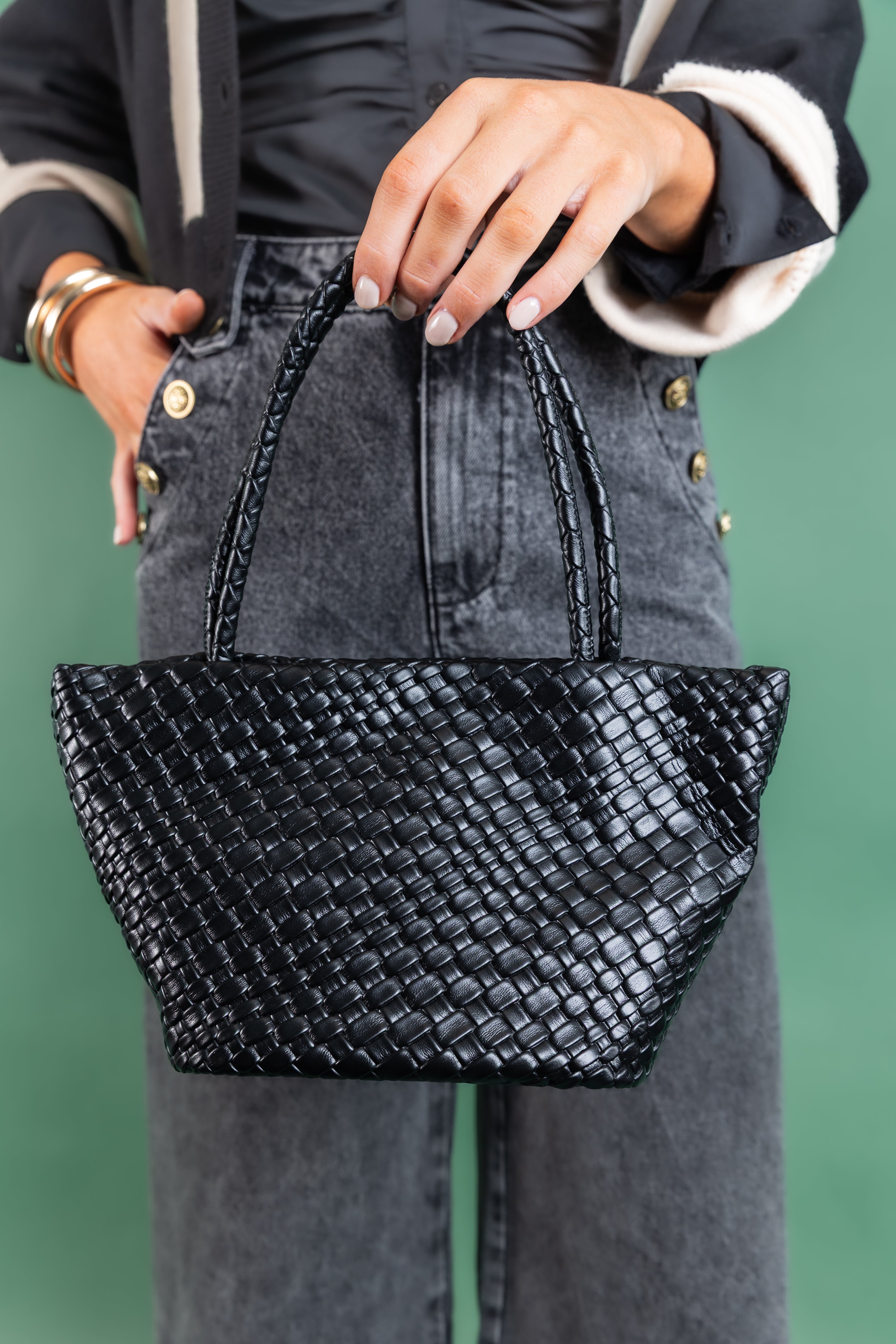 Woven Embossed Handle Bag