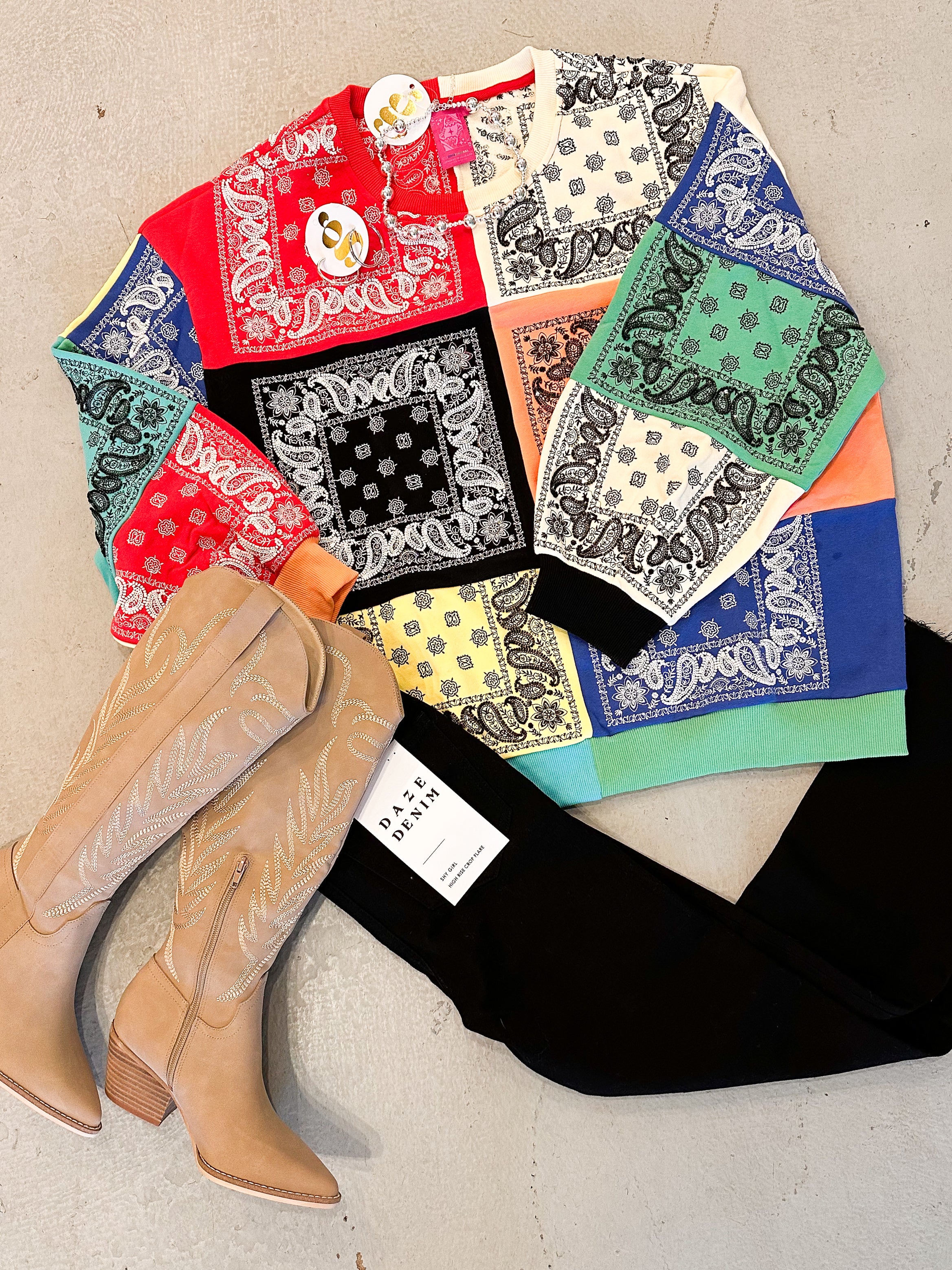 Queen of Sparkles Colorblock Bandana Sweatshirt