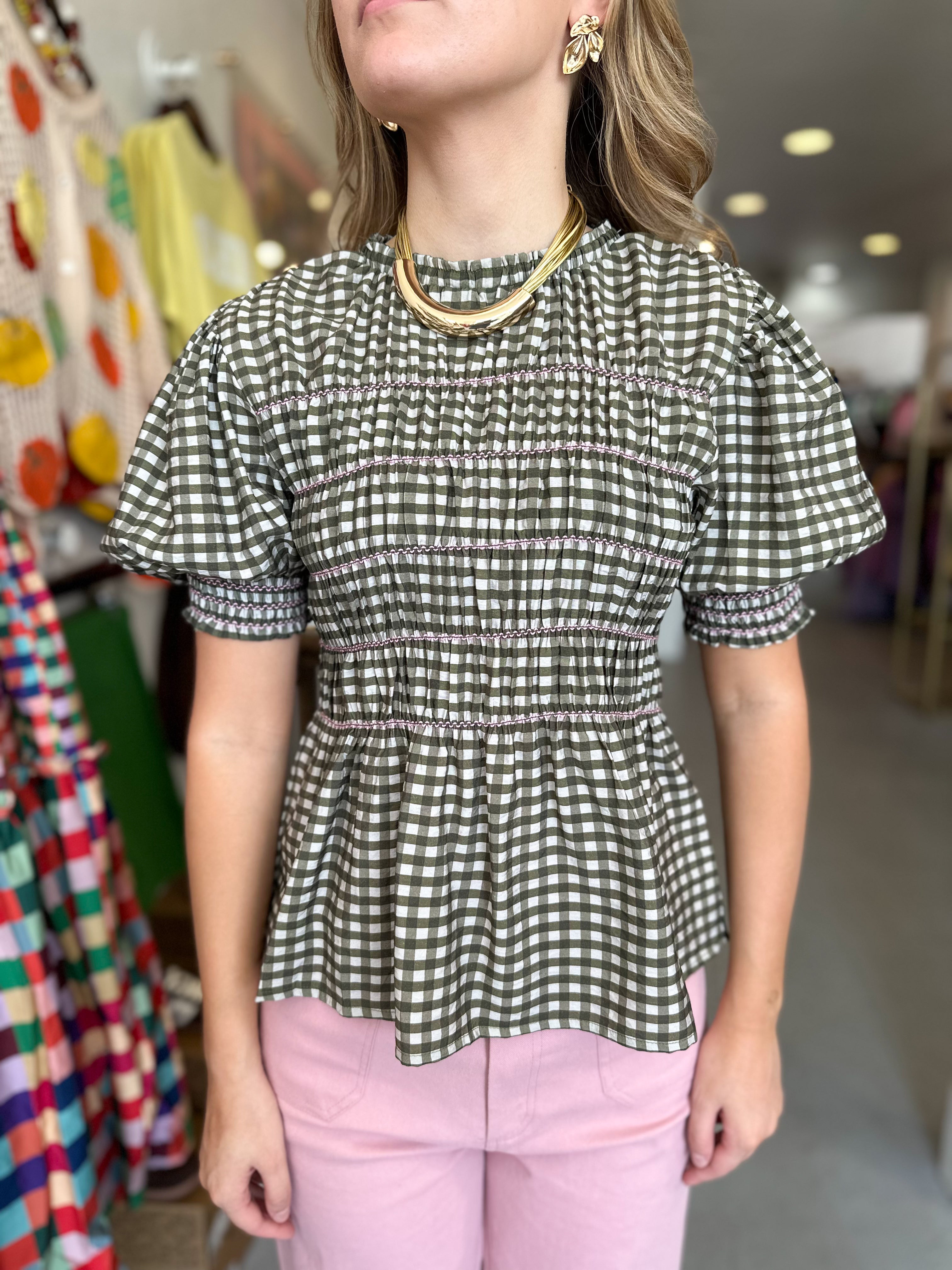 Smocked Puff Sleeve Shirt