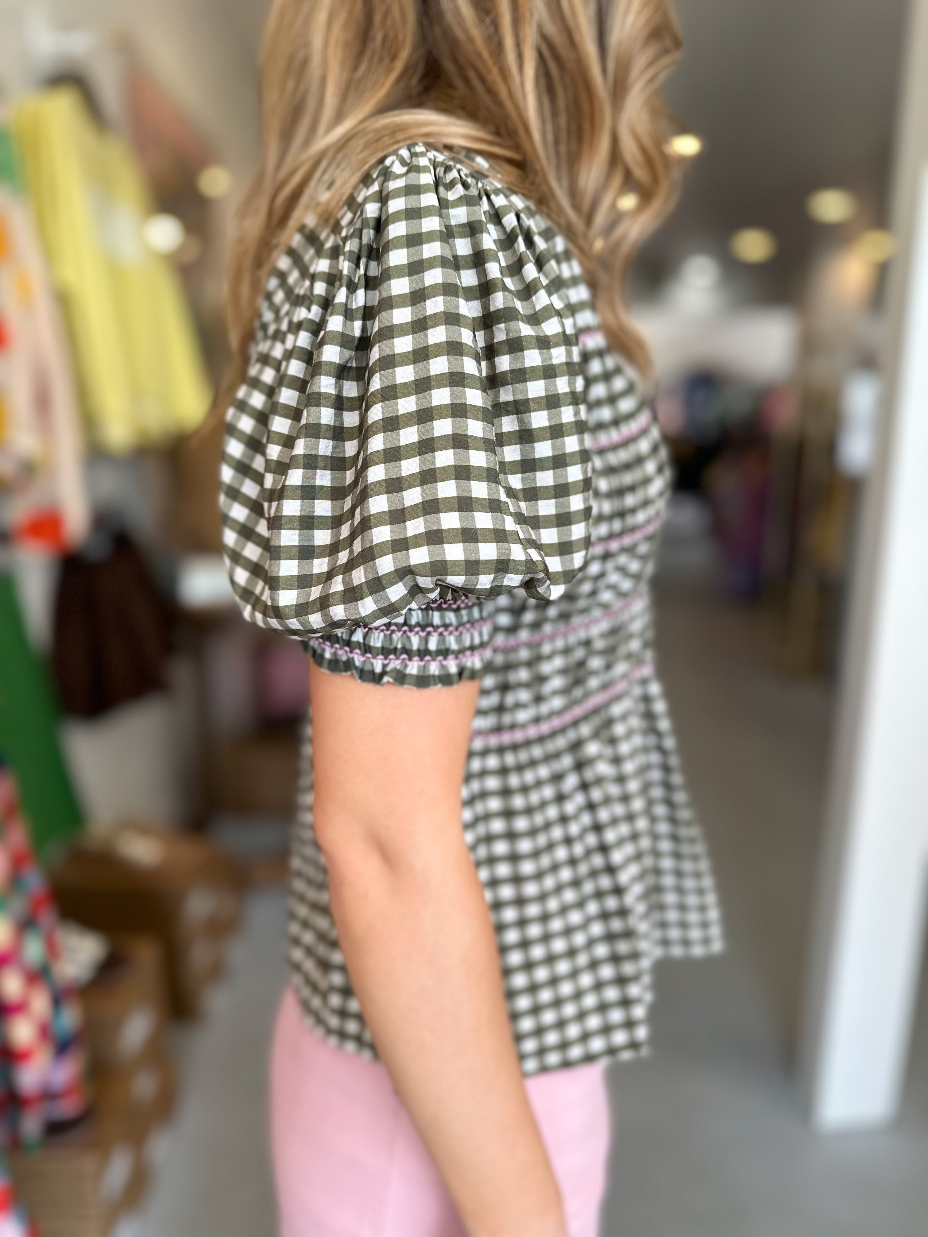 Smocked Puff Sleeve Shirt