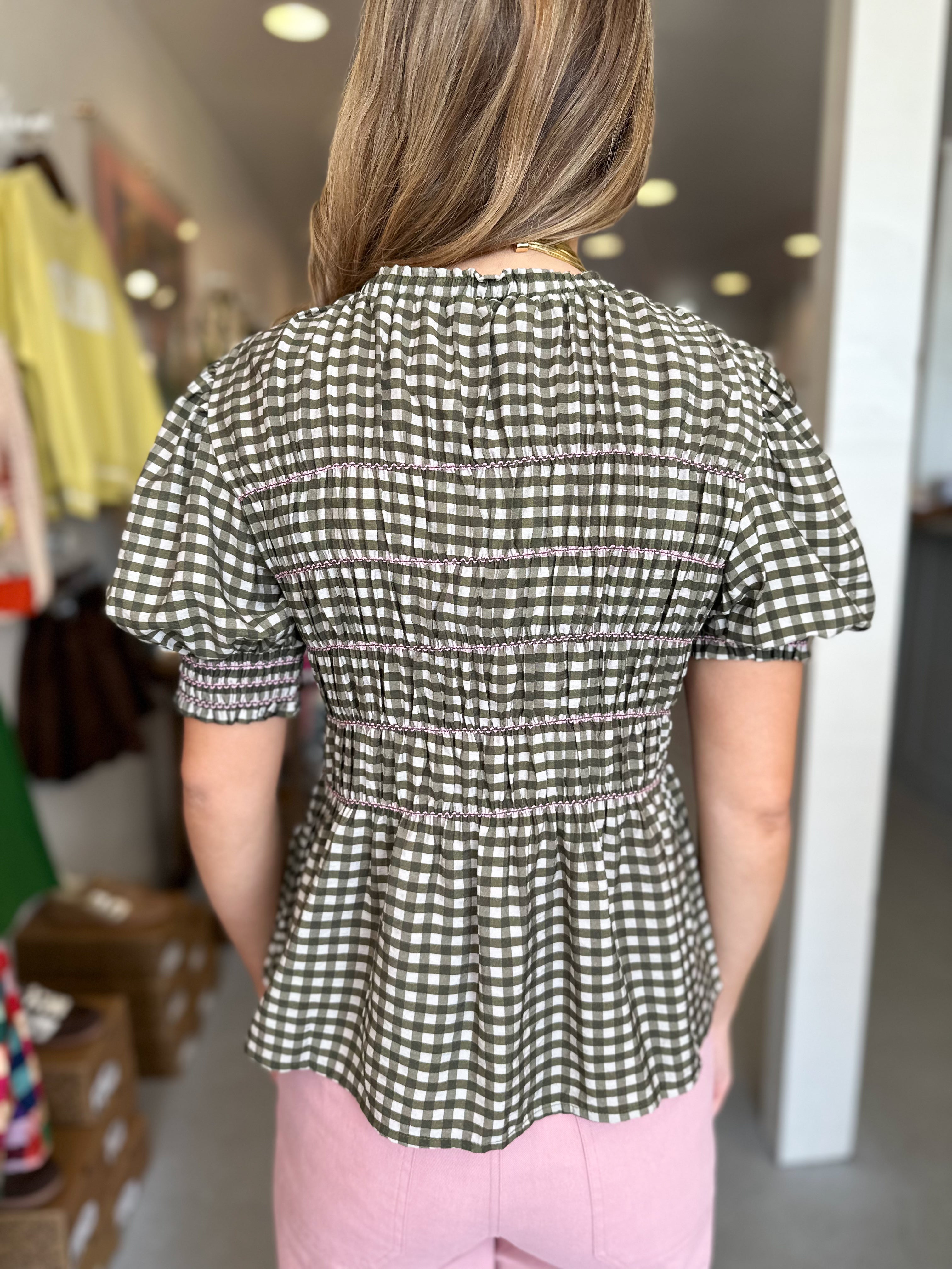 Smocked Puff Sleeve Shirt